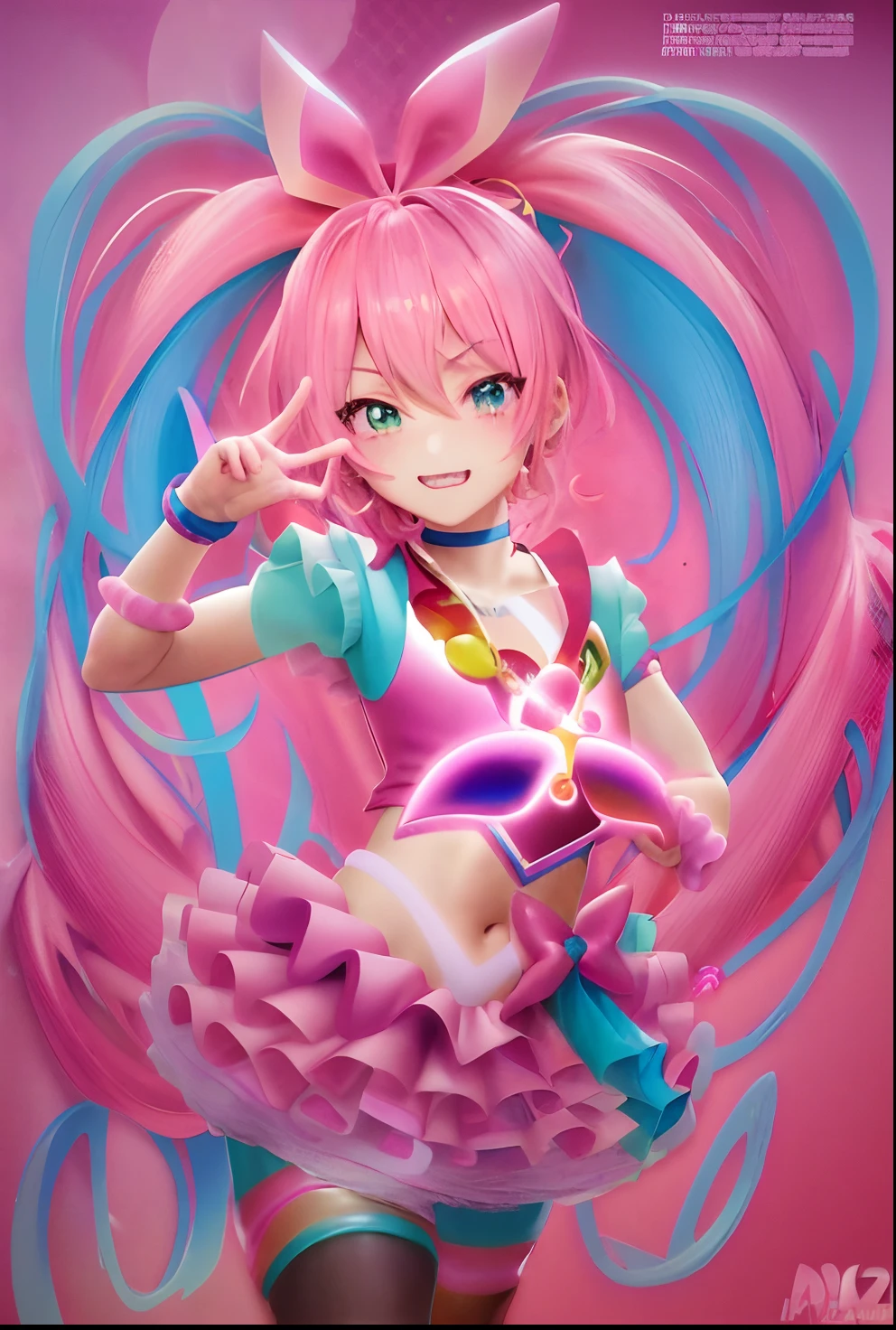 Cartoon image of a man with a pink costume, Boy with red-pink twin-tailed hair, Cyan-eyed boy, Anime Boy, Splash Art Anime Boy, Navel Ejection, Muscular men, Detailed key anime art, anime moe art style, high detailed official artwork, marin kitagawa fanart, pink iconic characters, High quality anime art style