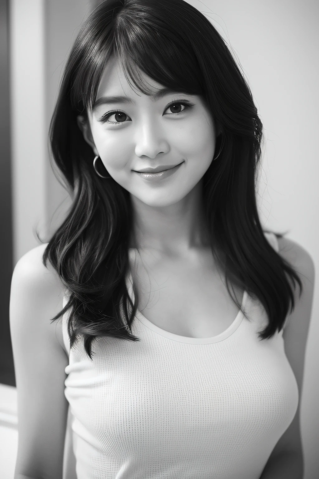 Photo of a Beautiful Korean kpop idol Woman, Summer, lecherous, filmgrain, Ilford HP5, 80mm((Best Picture Quality, 8k, tmasterpiece:1.3)), 1girl, Beautiful woman with slender abs:1.3, (Casual hairstyle, No leakage of big breasts:1.2), shift dresses:1.1, Ultra-fine face, A detailed eye, 二重まぶた,ssmile,Home