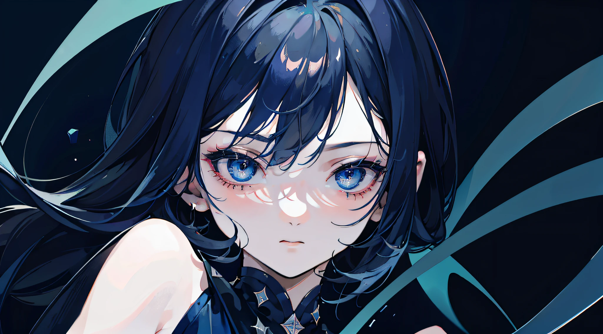 1girl, (masterpiece, best quality:1.2), 8k, official art, absurdres, (very dark blue background:1.4), HDR, facelight, ultra realistic, highres, photography, film grain, chromatic aberration, sharp focus, dynamic lighting, cinematic lighting, professional shadow, dark shadow, highest detailed, extreme detailed, ultra detailed, finely detail, real skin, delicate facial features, detailed face and eyes, sharp pupils, closed eyes, praying girl