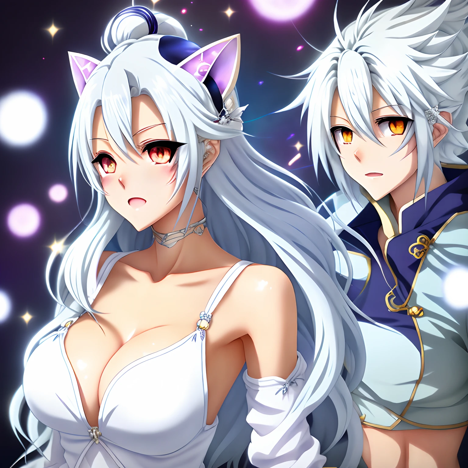 anime big breast,Lori huge breasts cleavage,White hair,Young,浴室,seminude,cat ear,quadratic element,adolable,Color gas
