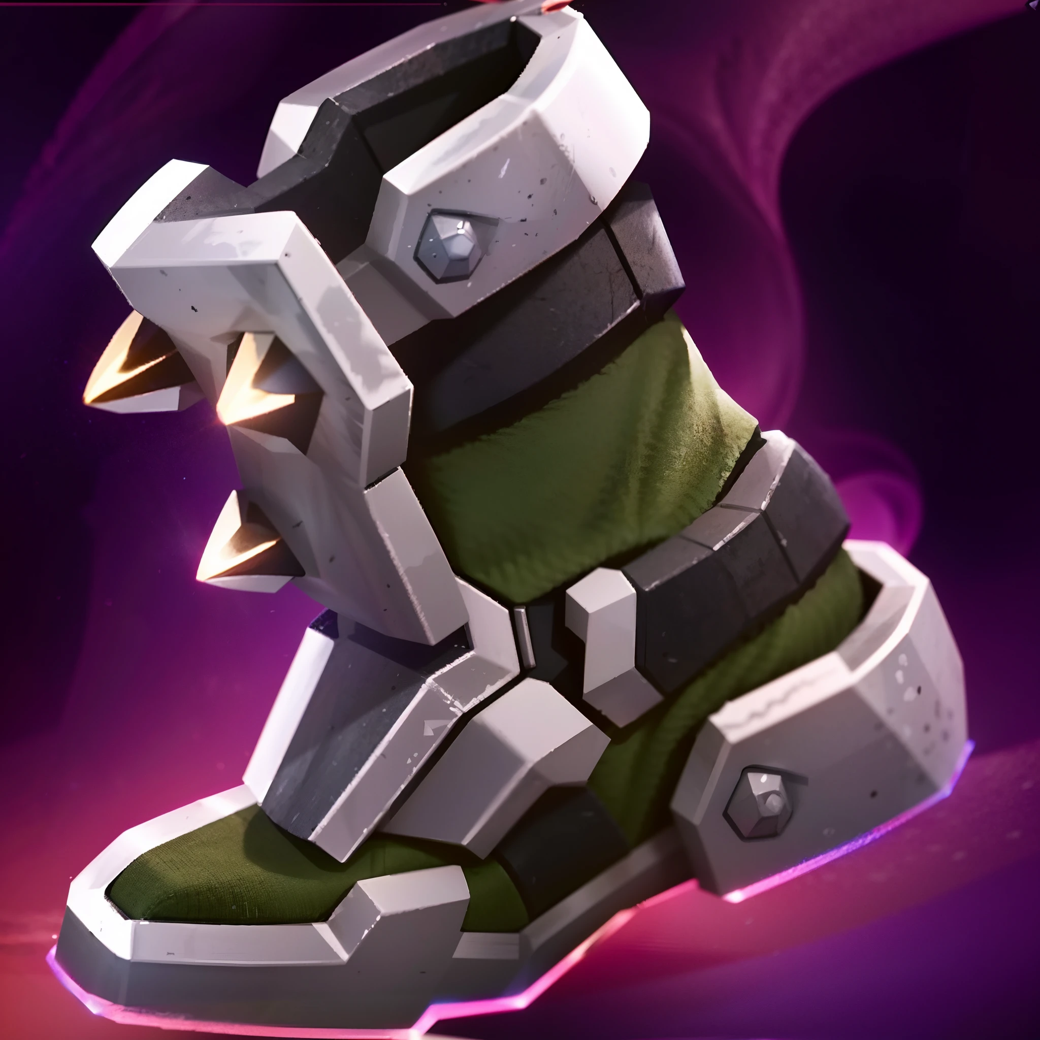 A close-up of a pair of boots,There are nails on it, heavy boots, battle shoes, heavy-duty boots, massive boots, skin spikes, killer boots, spike shell, item art, robot dragon feet, league of legends inventory item, modular item, greaves, Avatar image, role-playing game items, legendary item, stylized material bssrdf, Boots