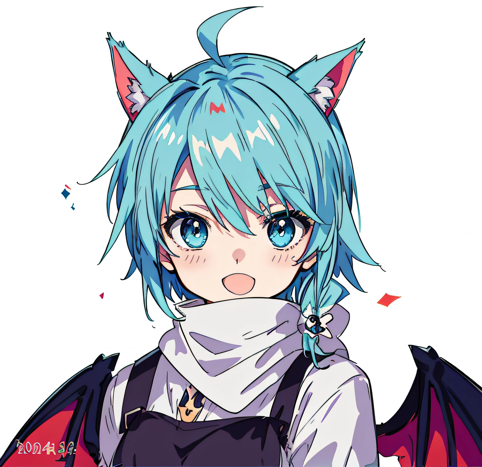 anime girl with blue hair and blue eyes wearing a black dress, anime moe art style, anime girl with cat ears, mika kurai demon, 2 d anime style, cute anime catgirl, mikudayo, Anime monster girl, demon anime girl, neferpitou, [[[[grinning evily]]]], Hatsune Miku short hair