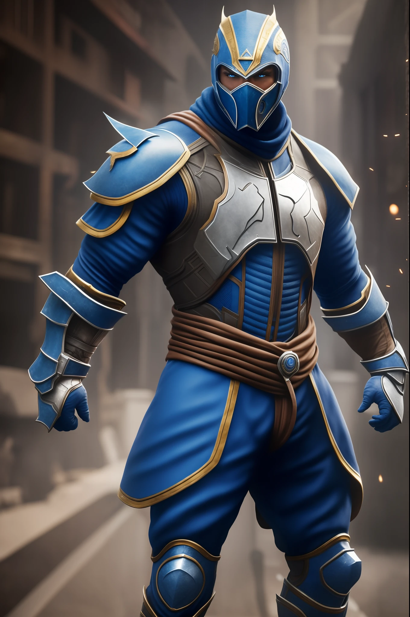 photo of subzero of mortal kombat ultra hyper cenematic ultra realistic, unreal engine 5, ultra 8k ulta high detailed,full body,beautful modern orante outfit ,sky blue neon eyes, cyborg with fibre armor ultra nano technologie photorealistic, photorealistic, 8k unreal engine 5, in style of Craig Mullins Ralph