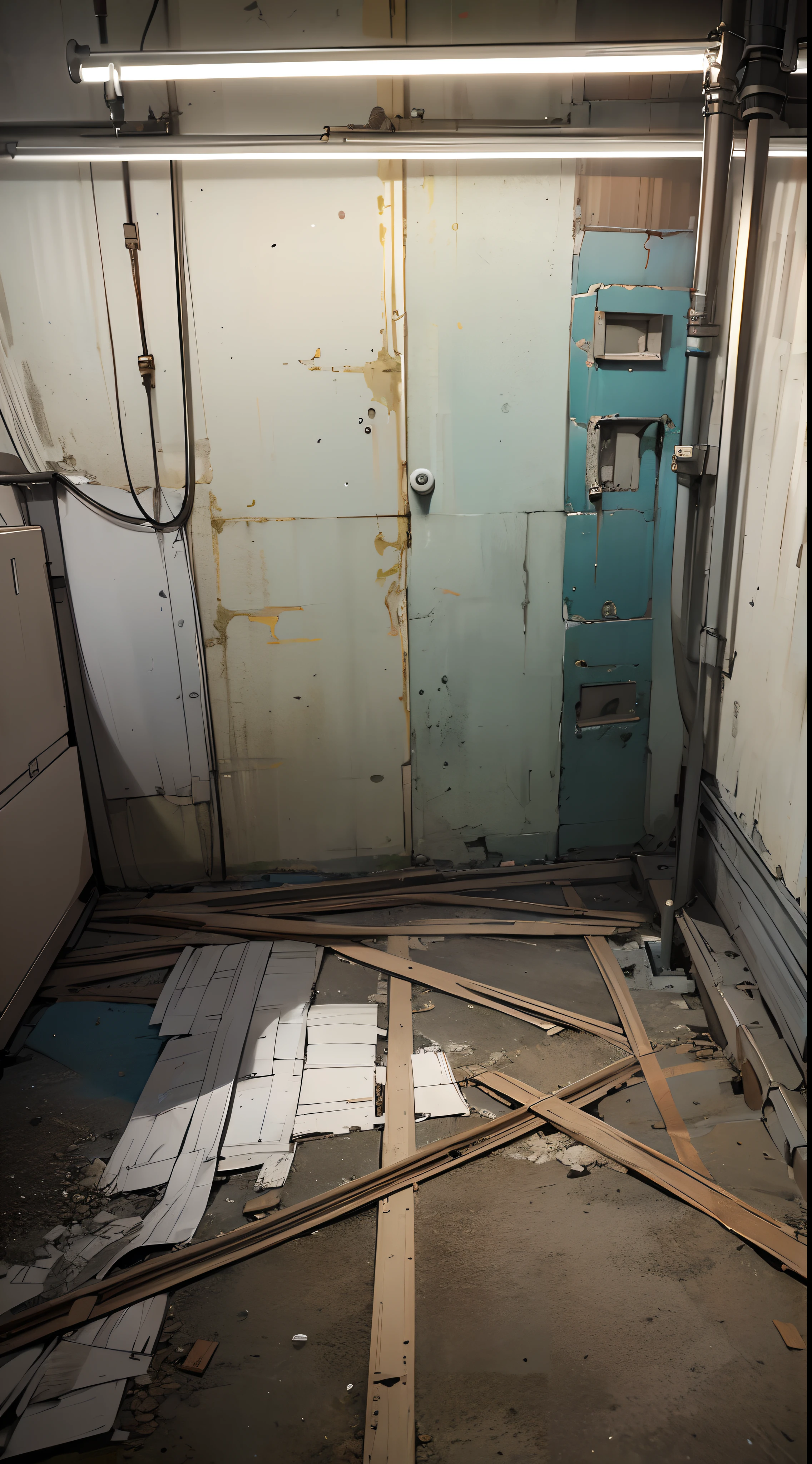 ((close-up to the bed)),((a white bed)),((((angle from extremely above)))),((clean floor)),((grey wall)),(((abandon factory))),((warm light)),(orange light),((dramatic shadows)), ((indoor)),
((((((((masterpiece)))))))), best quality, highly detailed, extremely detailed CG unity 8k wallpaper,illustration,sfw,
indoor,((((abandon factory)))),(at night),spotlight,(((grey background))),(grey wall),wire,pipe,(night),