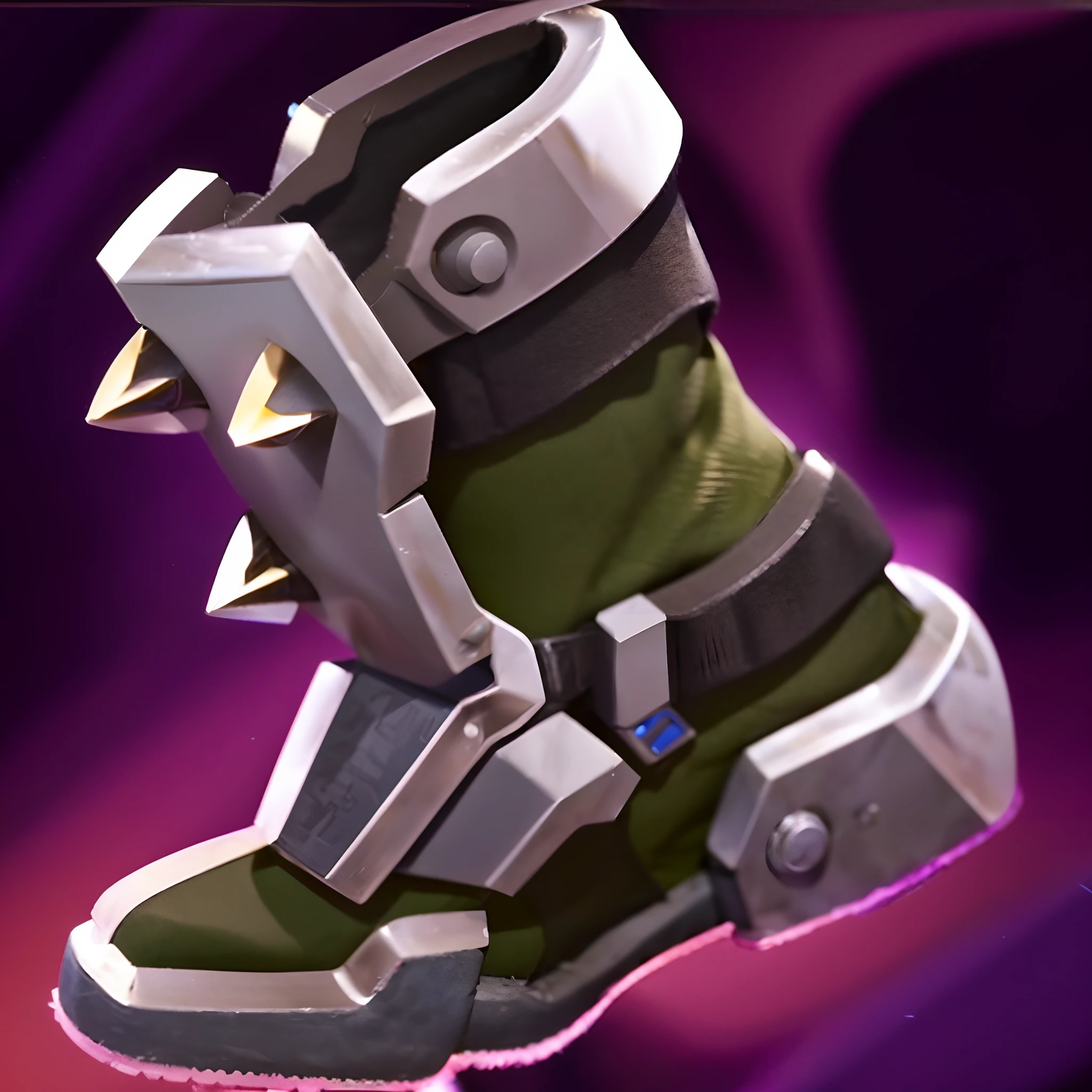 A close-up of a pair of boots,There are nails on it, heavy boots, battle shoes, heavy-duty boots, massive boots, skin spikes, killer boots, spike shell, item art, robot dragon feet, league of legends inventory item, greaves, modular item, Avatar image, role-playing game items, legendary item, stylized material bssrdf, Boots