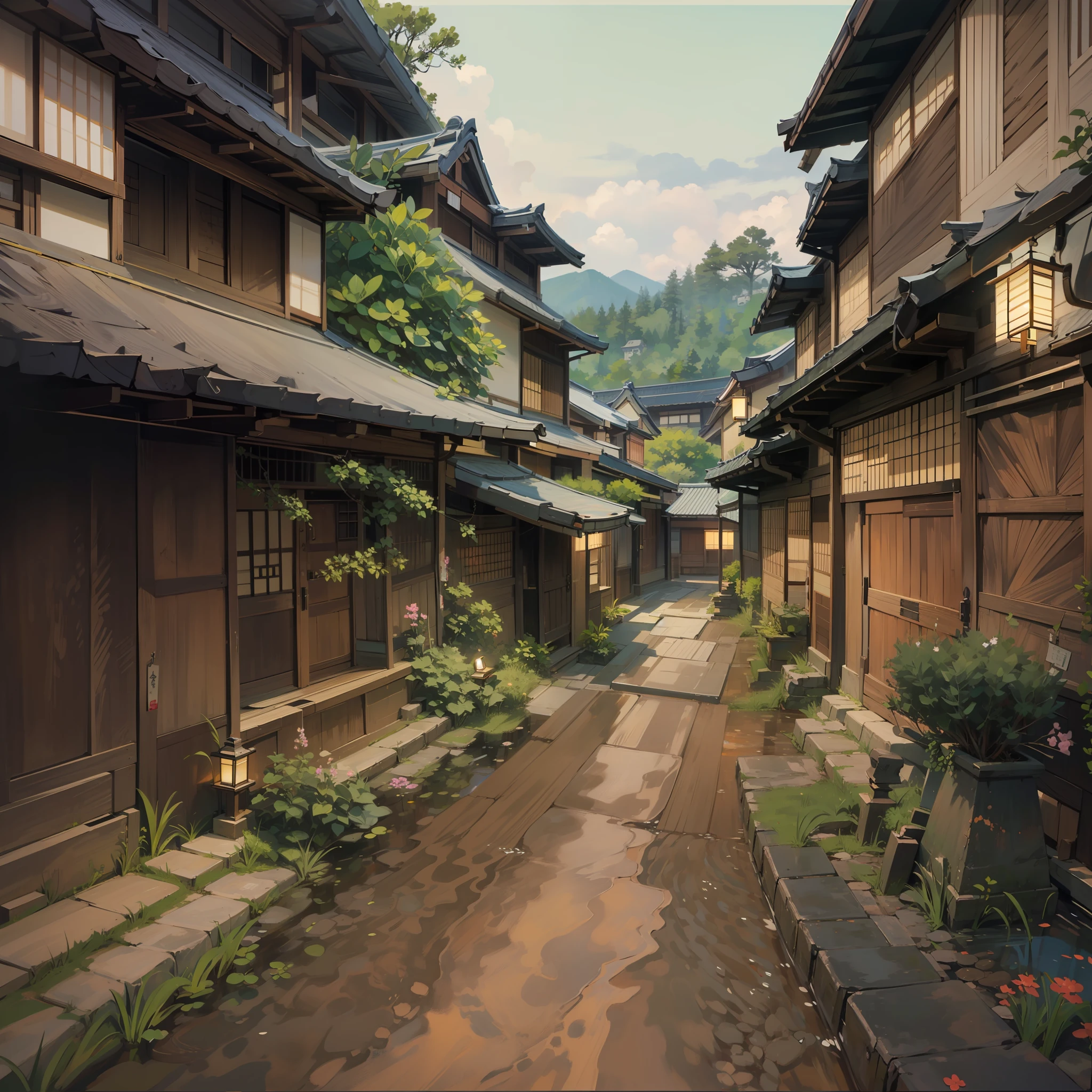 Scenery of the old Japan,Japanese houses:1.8,rice paddy:1.8,Japan countryside:1.8,Plowing the field:1.8,dutch angle shot,ground-level shot,low angle,full body shot,medium shot,long shot,Countryside,landscape in Japan:1.8,Landscape painting,no humans:1.8,4K, (Raw photo: 1.2), (Realism: 1.4), (masutepiece: 1.3), (exquisite detailing: 1.2), Delicate and beautiful details, (Eye Detail), (Facial Detailed), (Highest Quality) :1.4), (Hyper-Resolution: 1.2), cinematric light, (very detailed illustration), (Best Quality, Super Resolution, depth of fields, Wide light, natural shadows