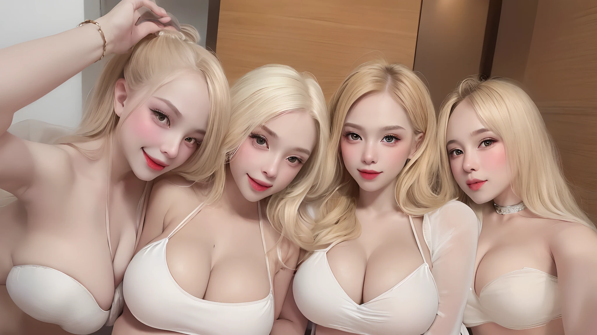 1 girl, ((Best Quality, 8K, Masterpiece:1.3)), Focus: 1.2, Perfect Body Beauty: 1.4, Buttocks: 1.2, (Gigantic Breasts: 1.4), (Gigantic hip: 1.8),(white bikini), Highly Detailed Face, perfect smile, Double Eyelids, White Skin, (((Long blonde Hair))), (Shut Up: 1.3), Smile,grin smiling, big smile,show teeth,(upper body focus:1.2),