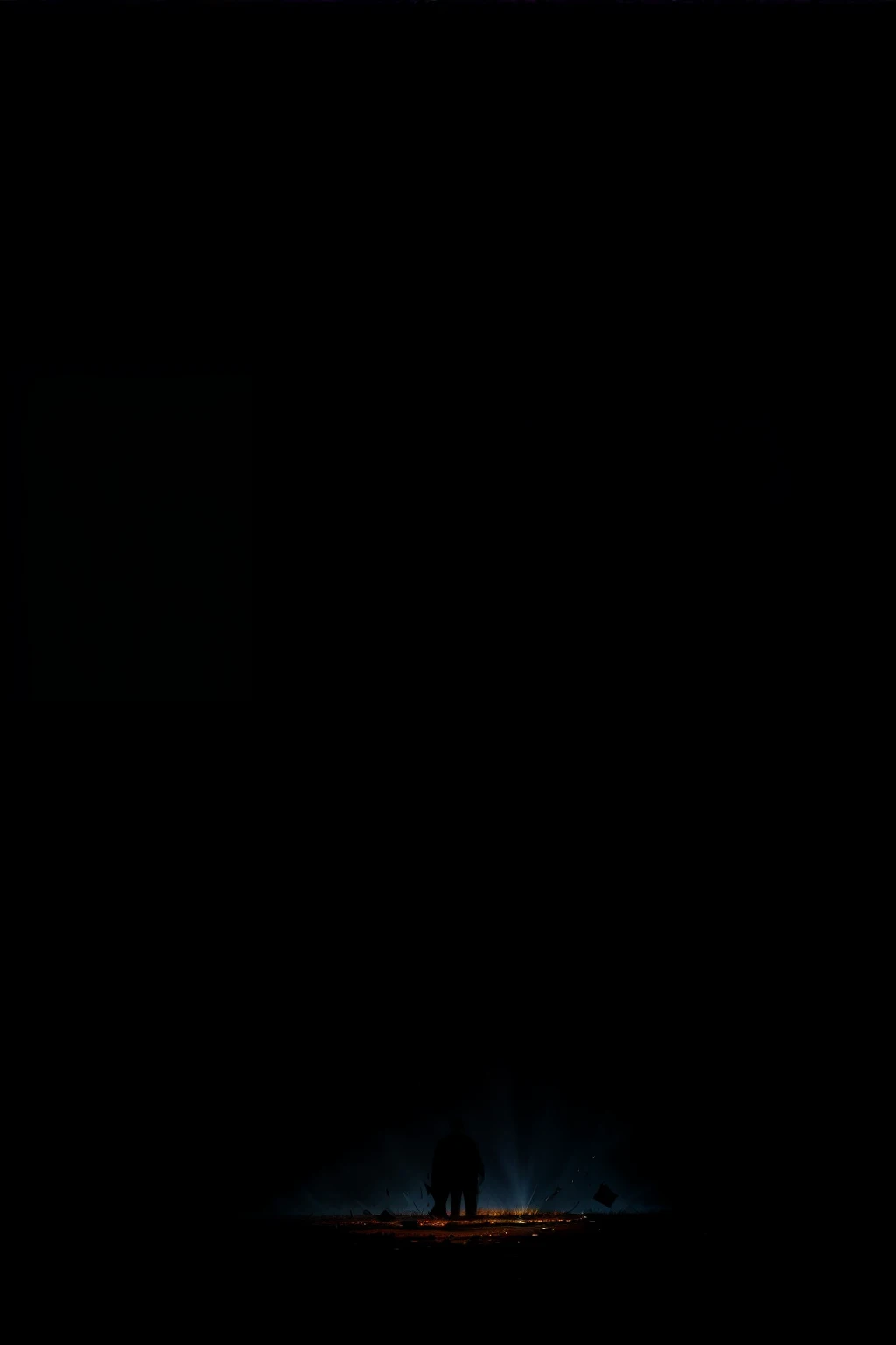 The sky is shattered，A black figure on the ground faces the sky