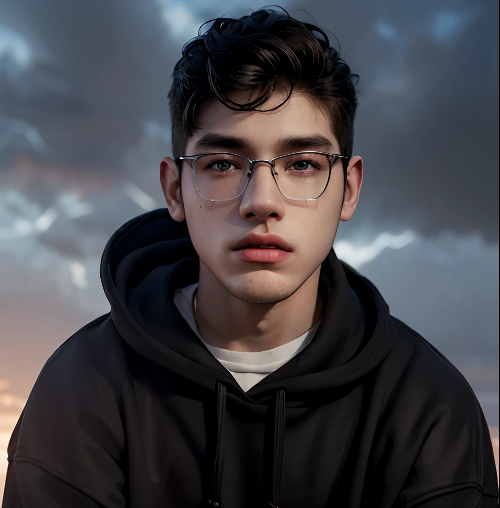 (masterpiece:1.2), (best quality:1.2), hyper realistic,highestres,absurdres,extremely detailed,volumetic,dramatic lighting,(frontal view),
20 year old boy,face,detailed eyes, white hoodie, black t-shirt, with background ((sky))