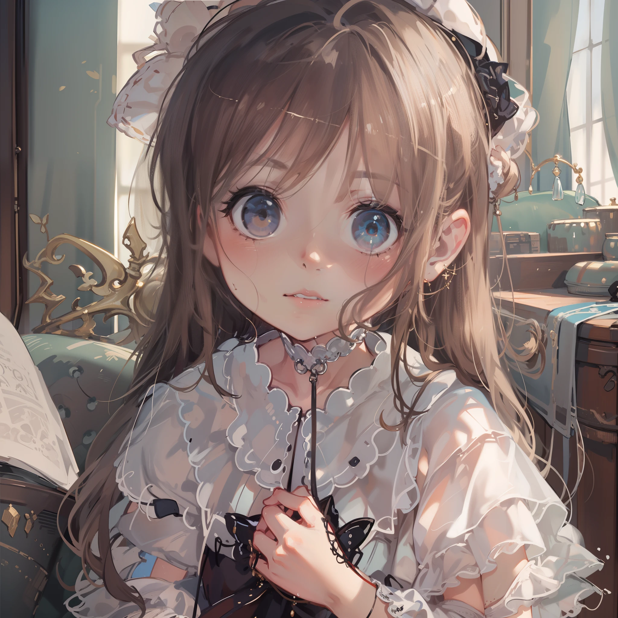 very cute female child:1.1,10 yo,Gothic Lolita:1.8,dutch angle shot,ground-level shot,low angle,full body shot,medium shot,Barefoot,livingroom:1.5,Summer,day, Long hair,flat chest,Wind,Drooping sweat:1.1,(4K), (Raw photo: 1.2), (Realism: 1.4), (masutepiece: 1.3), (exquisite detailing: 1.2), Delicate and beautiful details, (Eye Detail), (Facial Detailed), (Highest Quality) :1.4), (Hyper-Resolution: 1.2),(very detailed illustration), Best Quality,depth of fields, Wide light, natural shadows