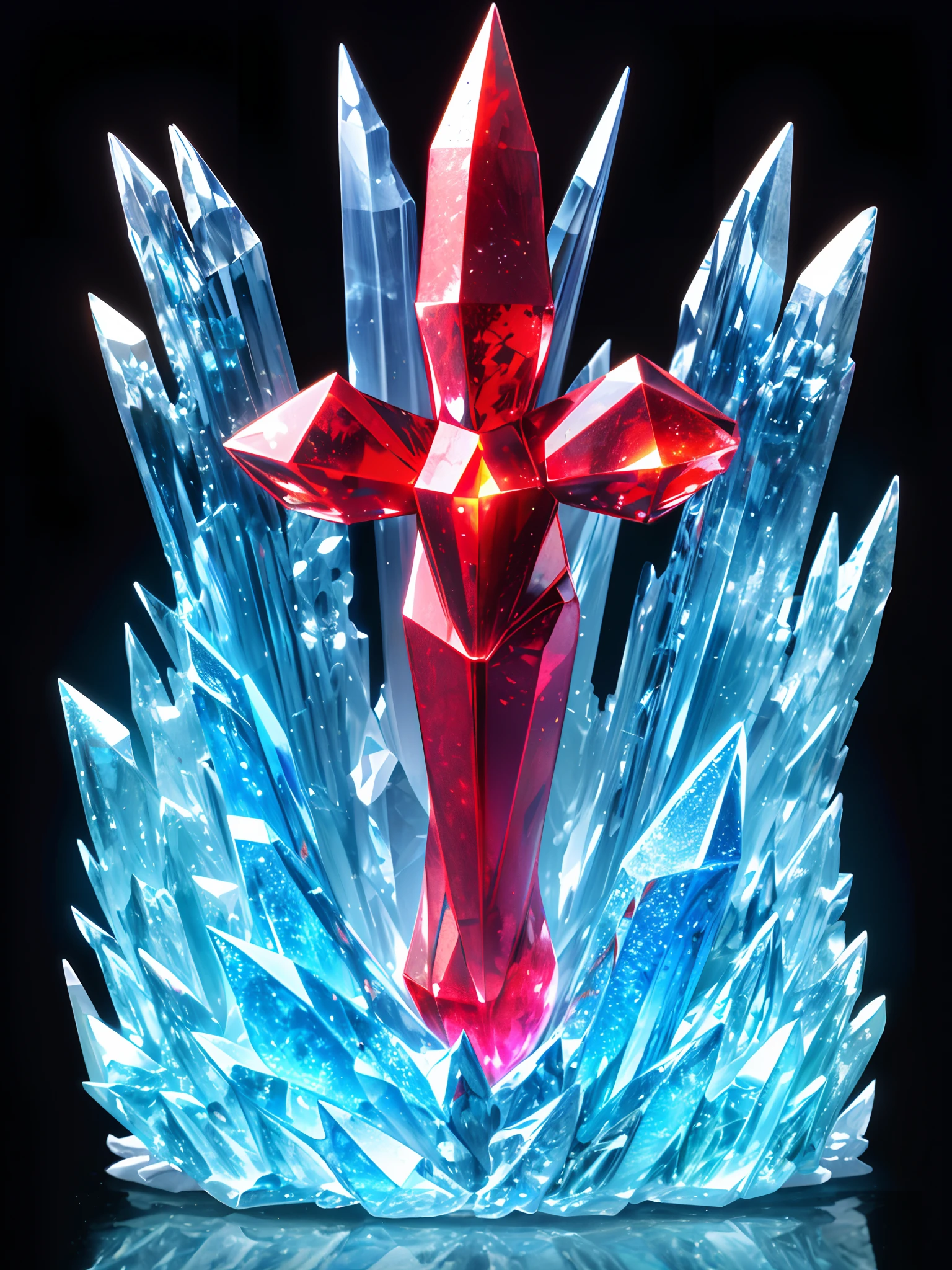 (Best quality:1.2) (4K:1.) (very high resolution:1.1) , (photograph of-realistic:1.1) , (ultra detailed CG:1.1) , Official concept art , sculpture made of crystal , No Man , Solo , Inorganic upper body , Transparent body , (phcrystal:1) , Red crystal , Pedras preciosas , (glasssculpture:.95) , Translucent ,Reflection , RTX , lay tracing , Particle