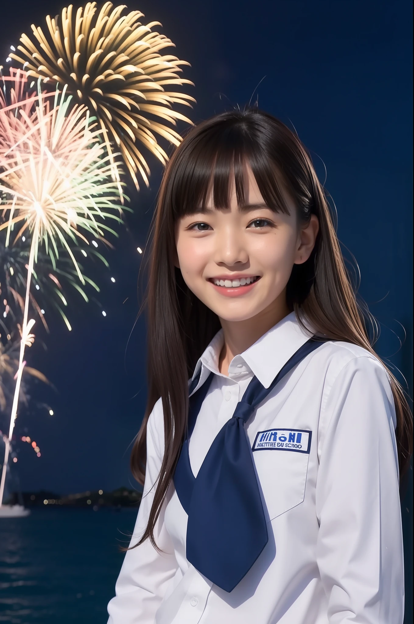 A smile、hi-school girl、校服、While doing fireworks、mare