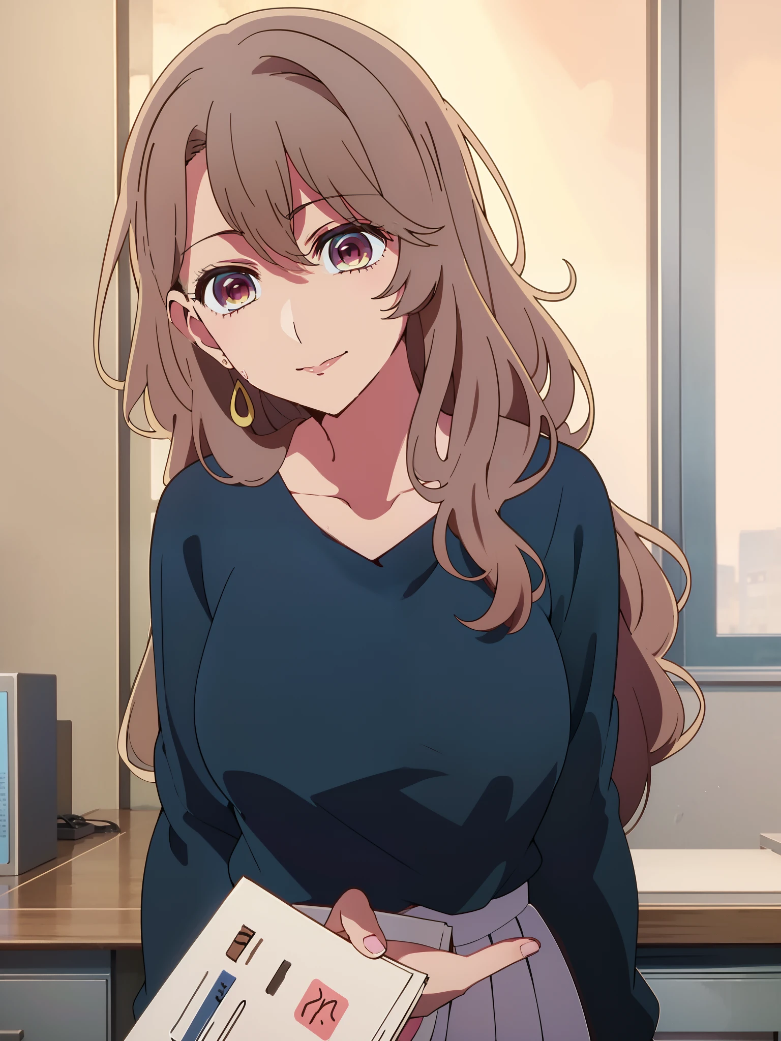 Anime girl with long hair and blue shirt in room, anime moe art style, Anime visuals of cute girls, Anime Best Girl, marin kitagawa fanart, [[[[grinning evily]]]], pretty anime girl, Smooth Anime CG Art, Seductive Anime Girl, charming anime girls, Cute anime girl, portrait of cute anime girlbabes, Cunning smile