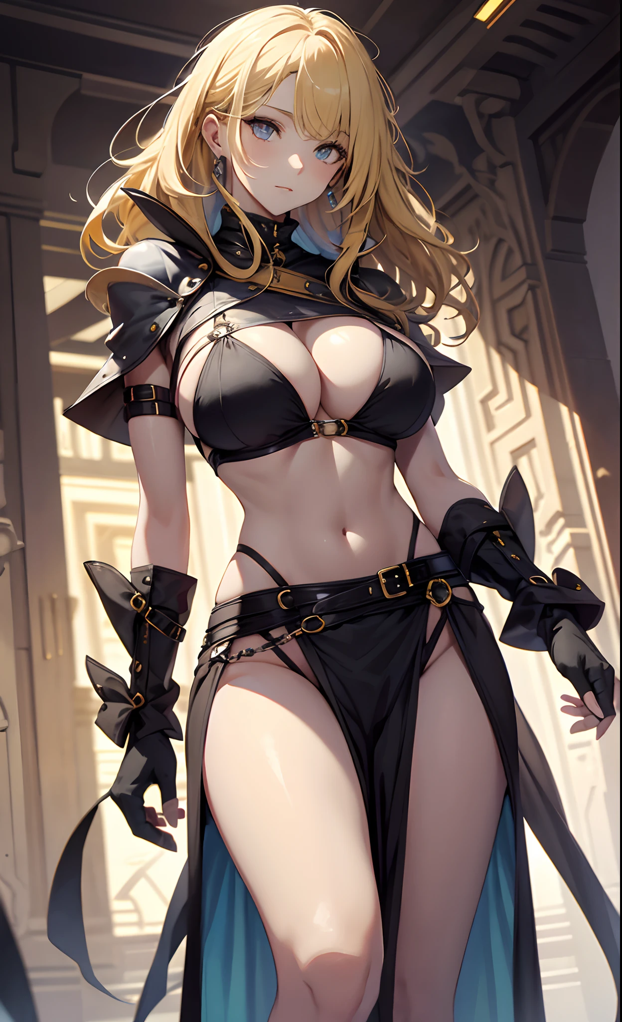 best qualityer,tmasterpiece,Ultimate resolution,downy,Extremely colorful,Colorful,western regions,Dancer,blond hairbl,Bikini costumes,Exotic,huge tit,Crop topping,short skirt,Bare legged,veils,Normal posture