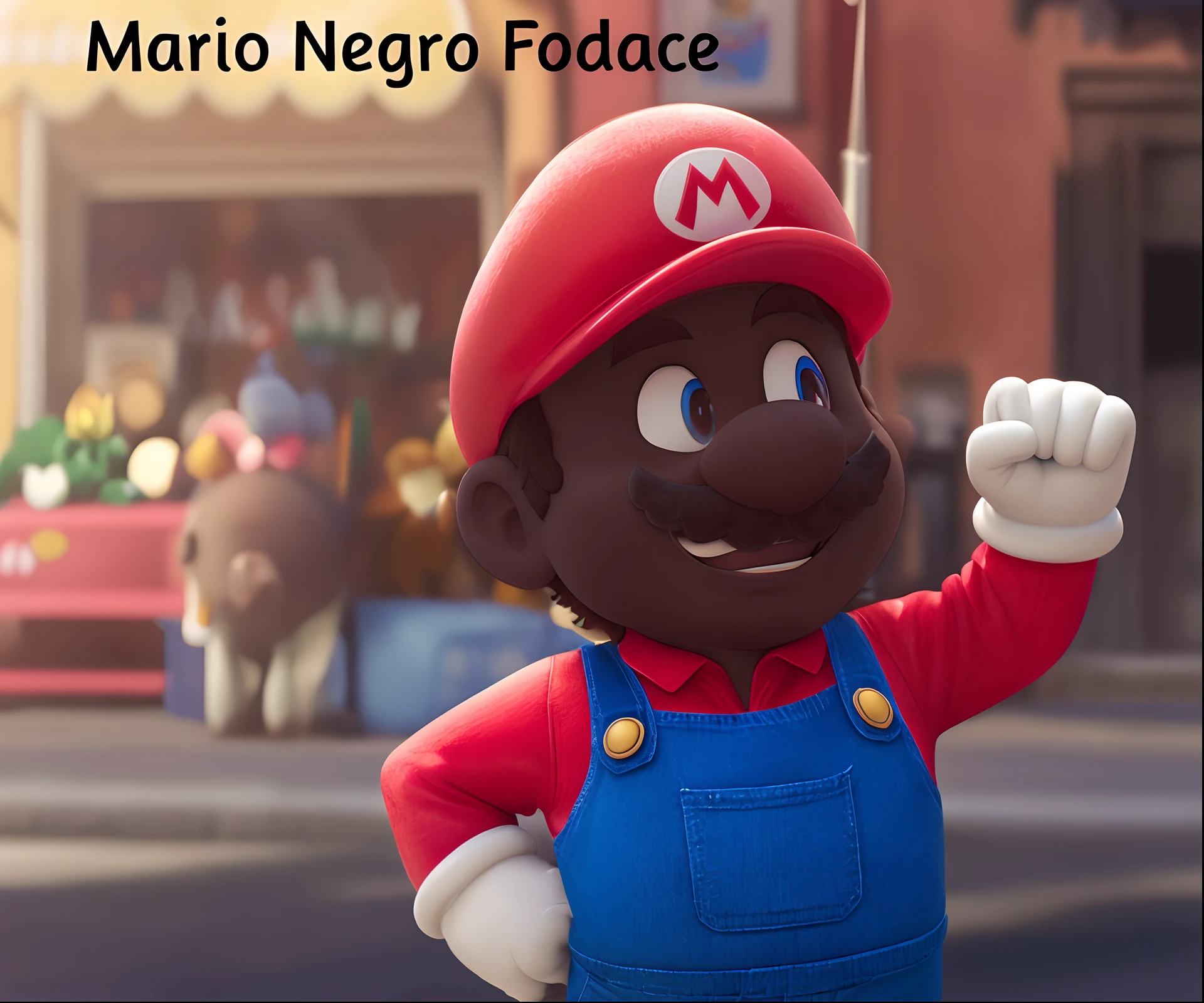 There is a cartoon character of a Mario Bros character waving, Mario, Mario como uma pessoa real, Retrato de Mario, Mario na vida real, inspirado em Mario Cooper, high quality topical render, super mario, Super Mario Retrato, Retrato de Super Mario, sfm render, Super Mario na vida real, fan artwork of mario, cara preta, inspirado em Mario Bardi