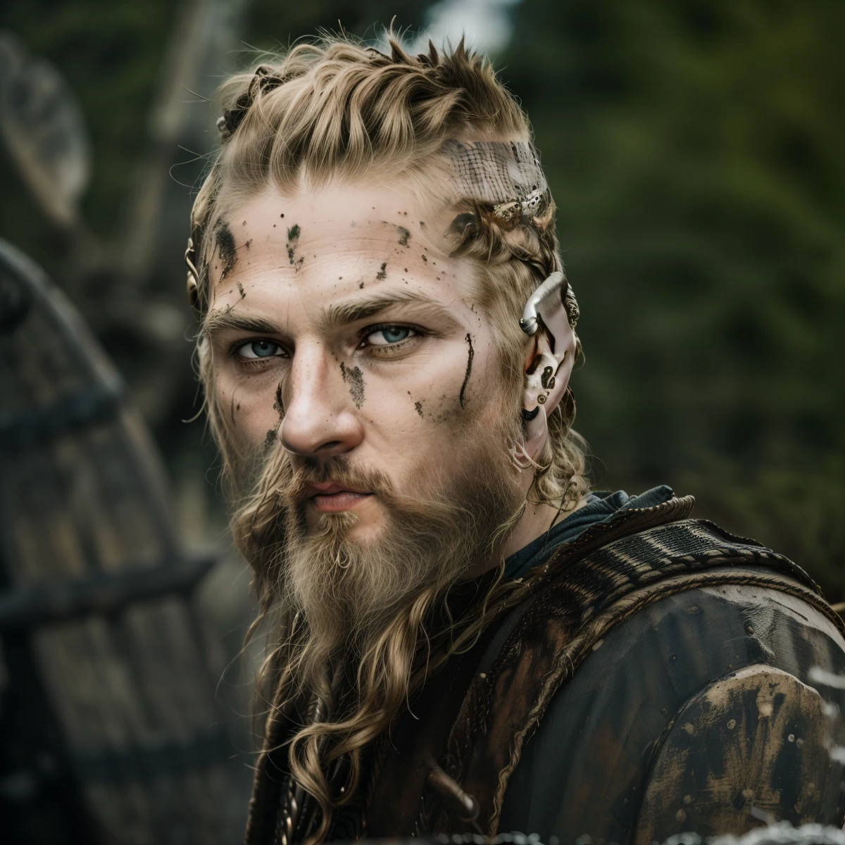 um close up de um homem com barba e uma roupa de couro, Barba Viking, VIQUINGUES, Viking, Retrato de um viking, Norse, guerreiro viking, com tatuagens de runa no rosto, norse warrior, Viking Berserker, rosto viking no perfil, Cultura Viking, Guerreiro viking antigo, Rei Viking, Viking Bom, estilo viking, epic viking king, Ragnar lothbrok