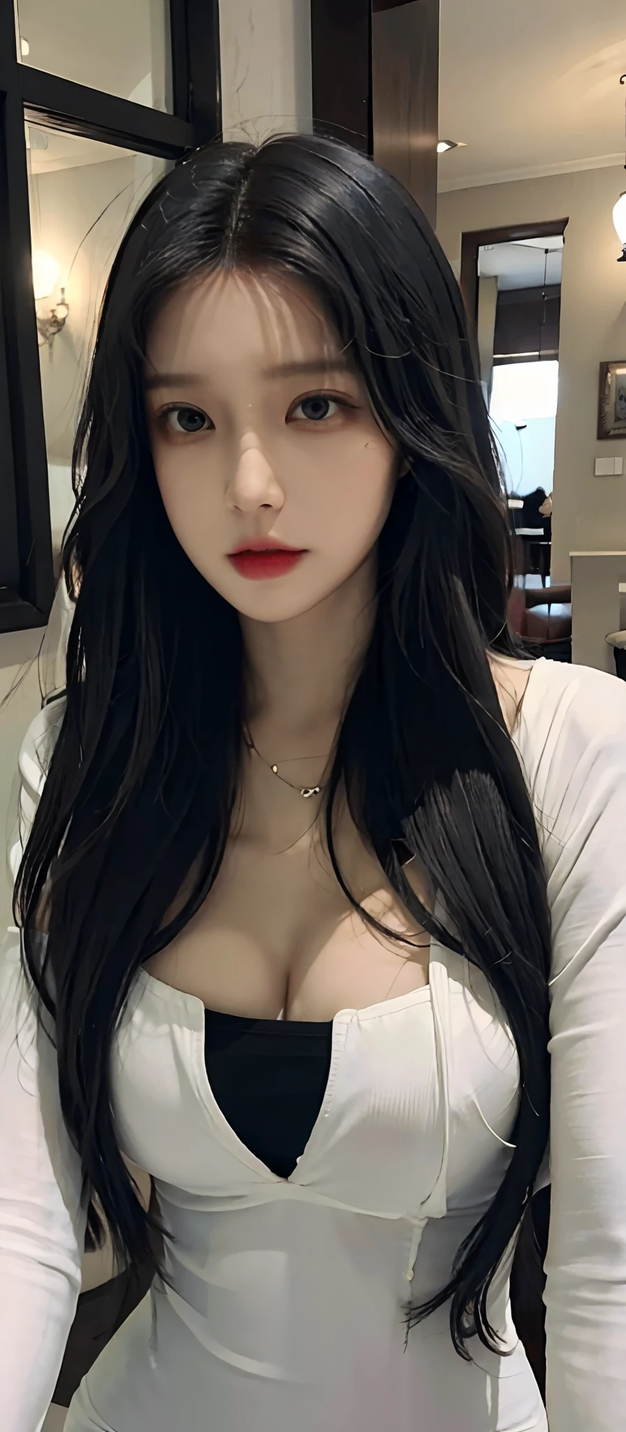 NSFW, ((Midnight, Best quality, 8k, Masterpiece)), face close up, Sharp focus, A pretty woman with perfect figure, Slender abs, ((black hair, Big breasts)), (naked, kneeling), ((crowded place, train)), Highly detailed face and skin texture, Detailed eyes, Double eyelid, smile,