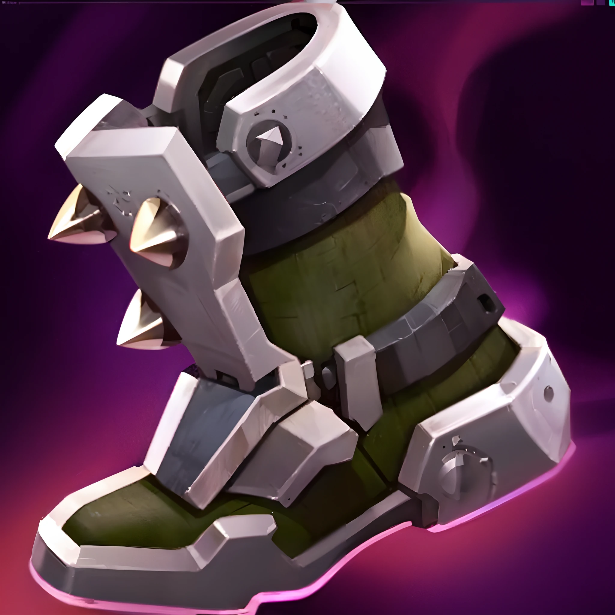 A close-up of a pair of boots,There are nails on it, heavy boots, battle shoes, heavy-duty boots, massive boots, skin spikes, killer boots, spike shell, item art, robot dragon feet, league of legends inventory item, modular item, greaves, role-playing game items, Avatar image, legendary item, stylized material bssrdf, Boots