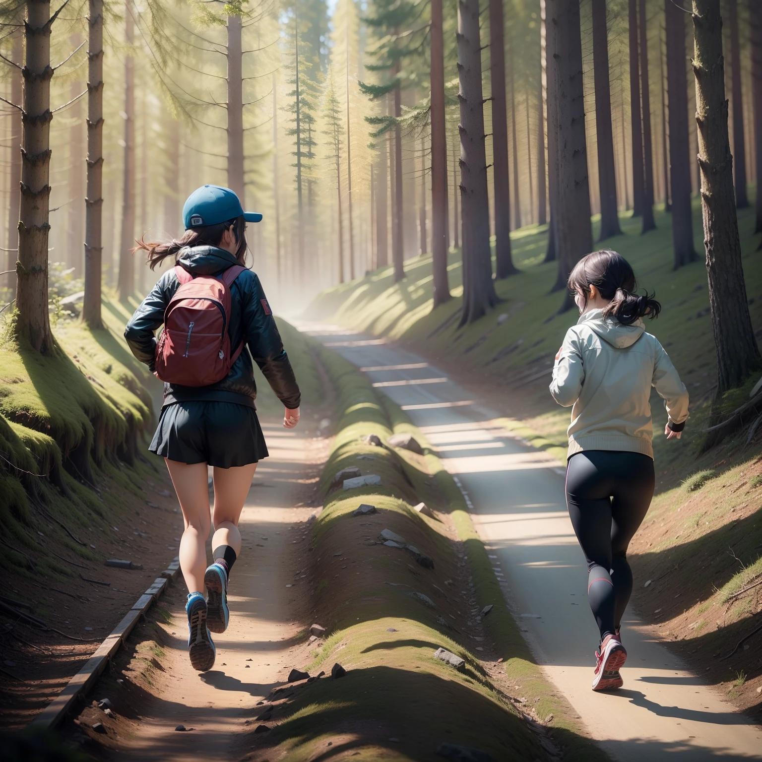 in woods、girl with、Running away from a bear