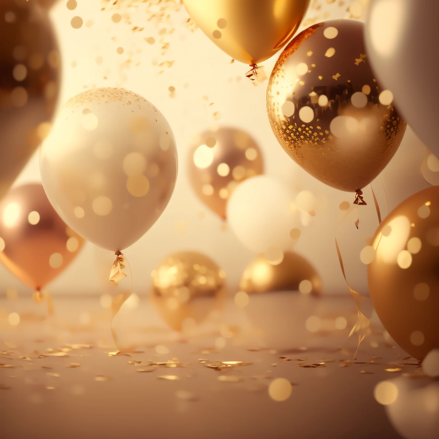 Balloons and confetti fly in the air with gold and white, party balloons, joyful celebration, Globos, happy birthday, gold decorations, iStock, clima de festa, 4 0 anos, Globos, floating particles, tema ouro, Shutterstock, Birthday, celebration, floating particles, photo rendering, ballroom background, celebrating a birthday, Clima festivo