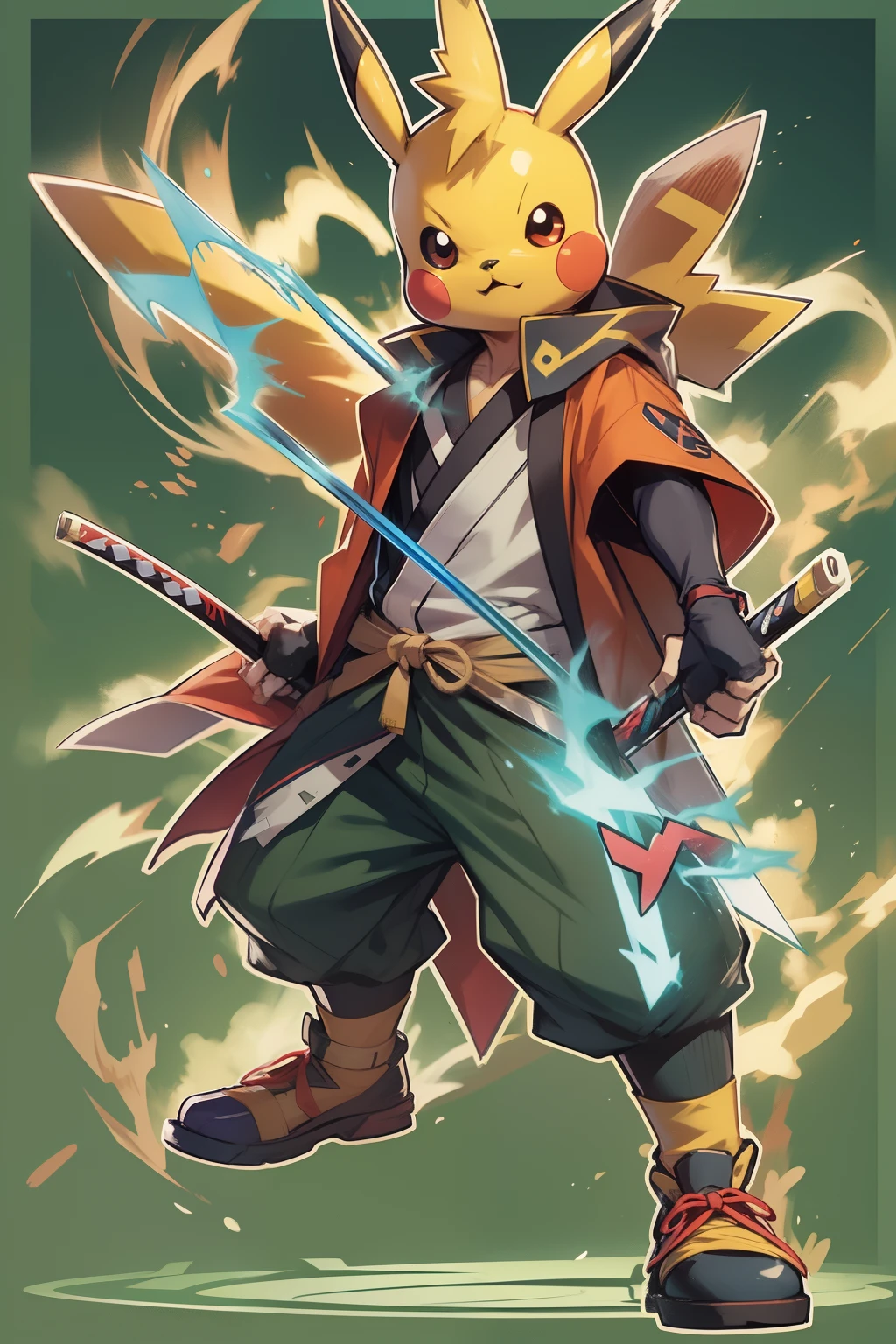 Kenshin Himura Fusion Pikachu, A legendary swordsman with the electric energy and cuteness of Electric Pokémon.