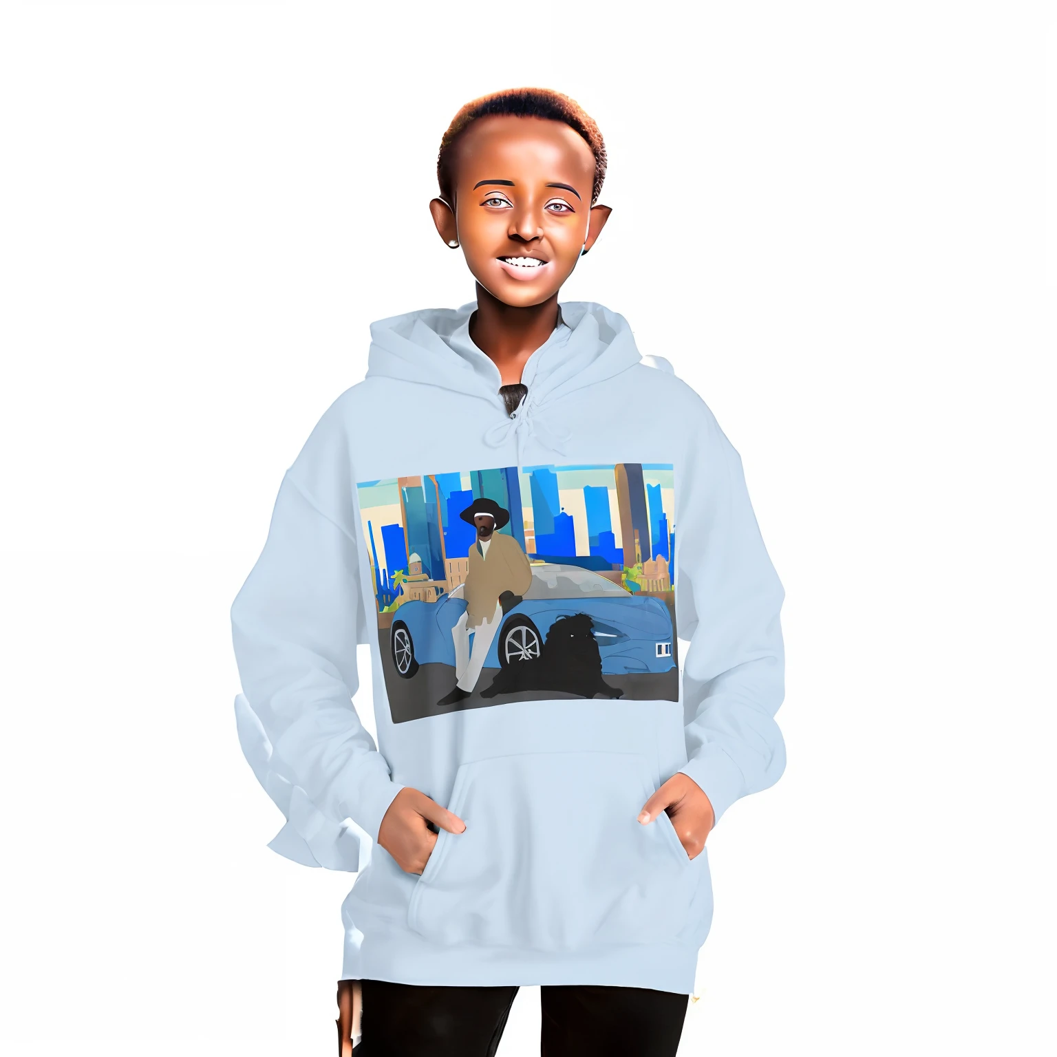 (beautiful Ethiopian teenager:1.5) posing for a vibrant city photoshoot, urban background