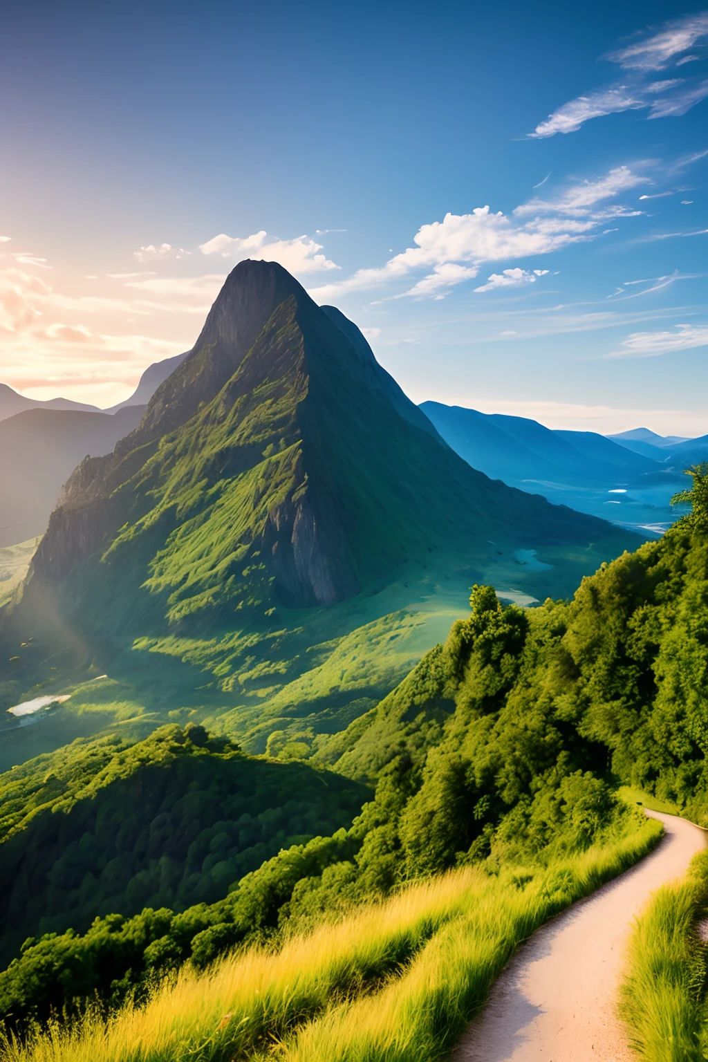Masterpiece, ultimate quality, Cg unity 8k wallpaper, super delicate, beautiful sky and clouds, rich natural scenery, cliffs, lakes and rivers, waterfalls and flying water, beautiful green mountains, no trace of people, excellent scenery, has already won a photo contest, background Blurring, full depth of field, HDR high dynamics, true restoration, intricate, extreme details, dramatic presentation, perfectly presenting the style of midjourney art.