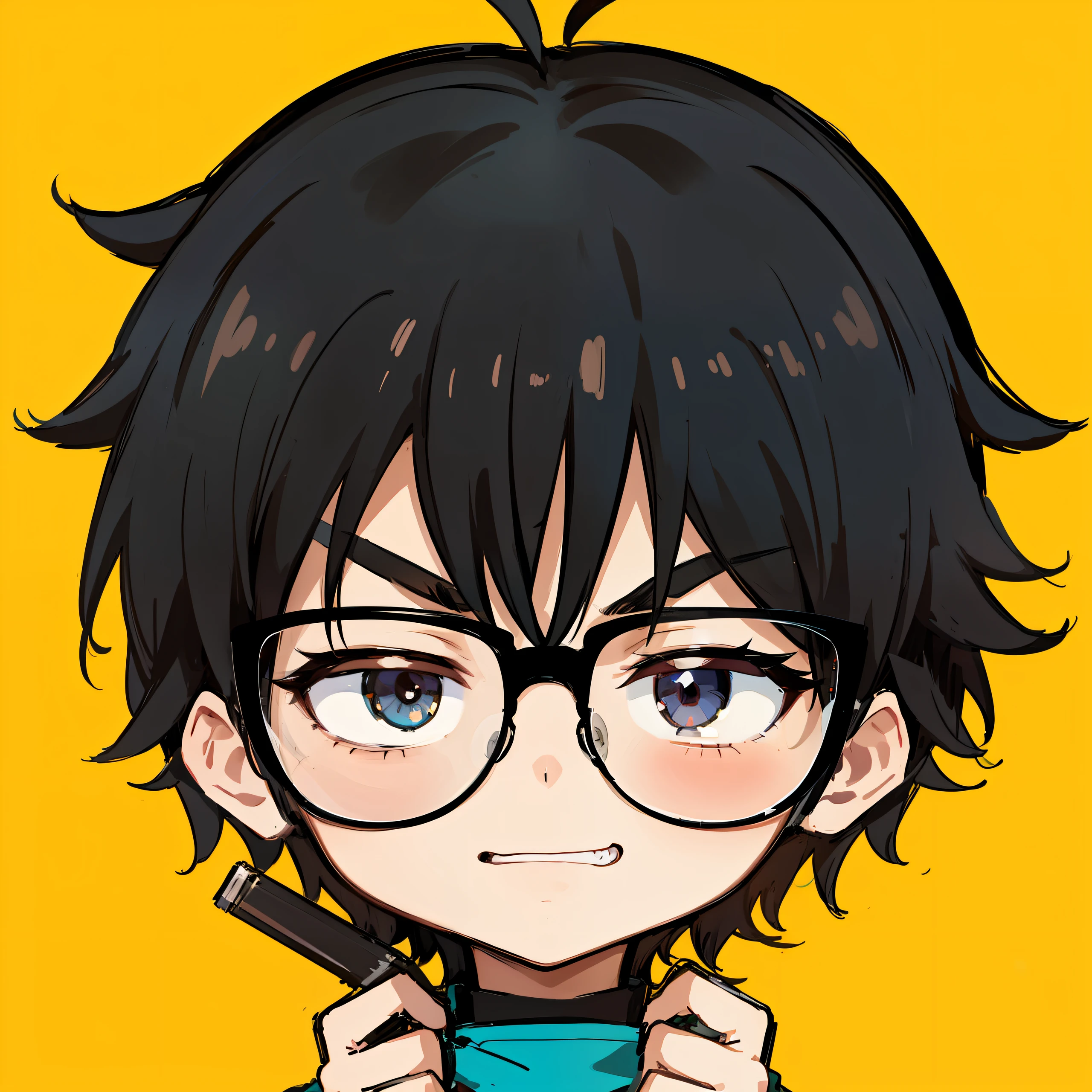 Anime boy, glasses, black hair, cool face