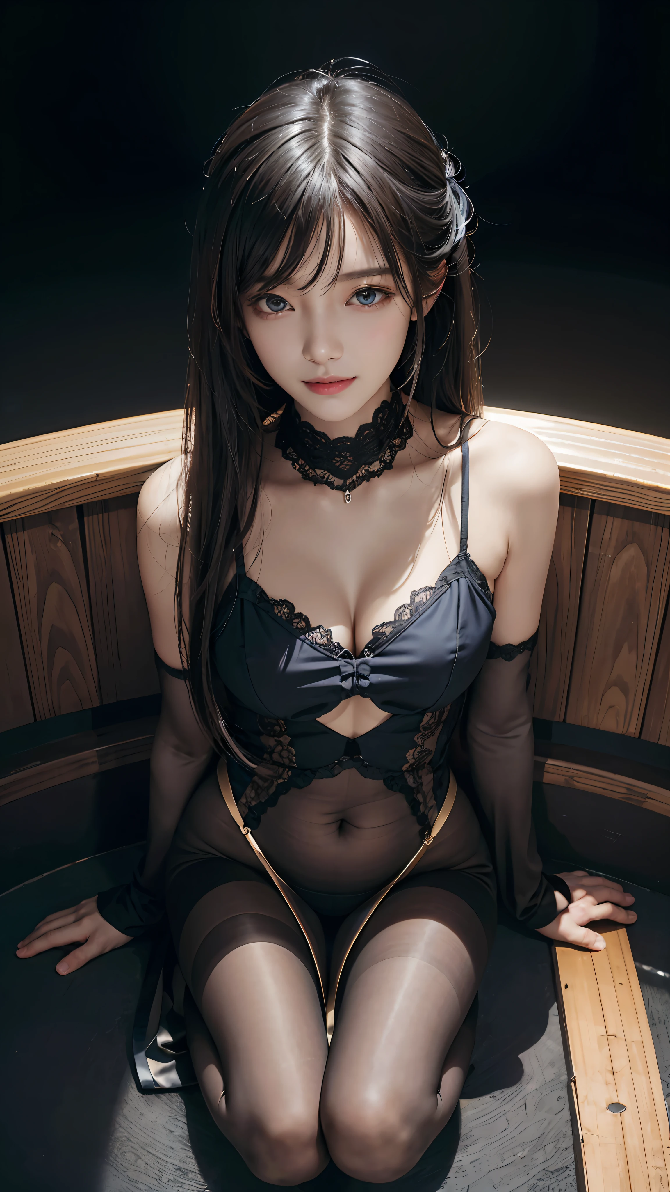tmasterpiece， 1 beutiful girl， Detailed eyes， Swollen eyes， Best quality at best， 超A high resolution， （Realistis： 1.4）， RAW photogr， cinmatic lighting， ssmile， a asian beauty， Korea， Ren， Super beautiful， Small young face， Beautiful skins， busty figure， cyber punk perssonage（hyper realisitc）， （illustratio）， （A high resolution）， （8K）， （The is very detailed）， （Most Best Illustration）， （ultra-detailliert）， （the wallpaper）， （详细的脸）， audience looking， finely detailled， deep shading， low tune， pureerosfaceace_V1，happy grin， long whitr hair，  46-point diagonal bangs，(Pregnant abdomen:0.85)，(full body pov:1.1)，lacepantyhose，detailed costume