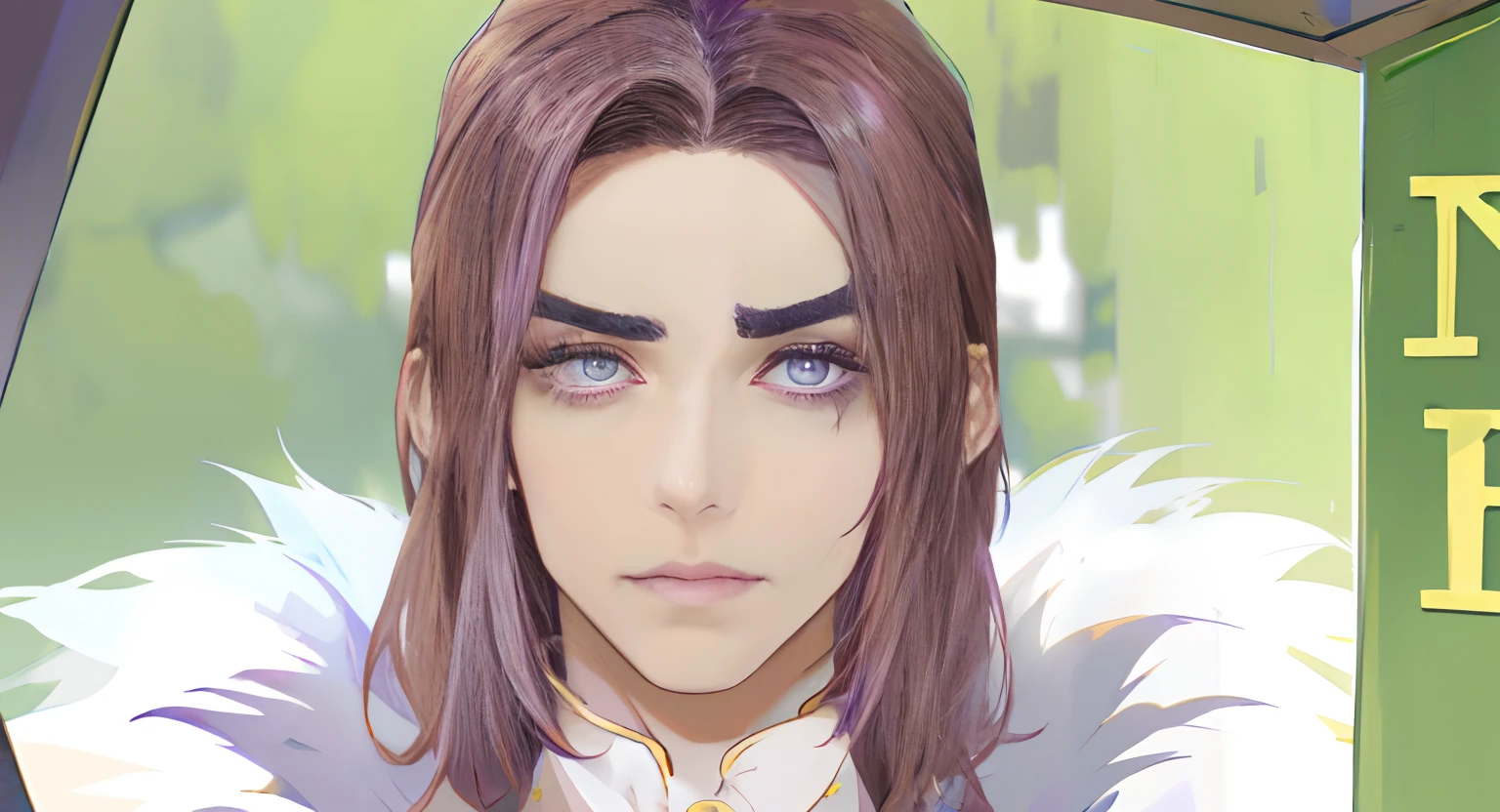 male people、Well-formed lips、drooping purple eyes、arched eyebrows