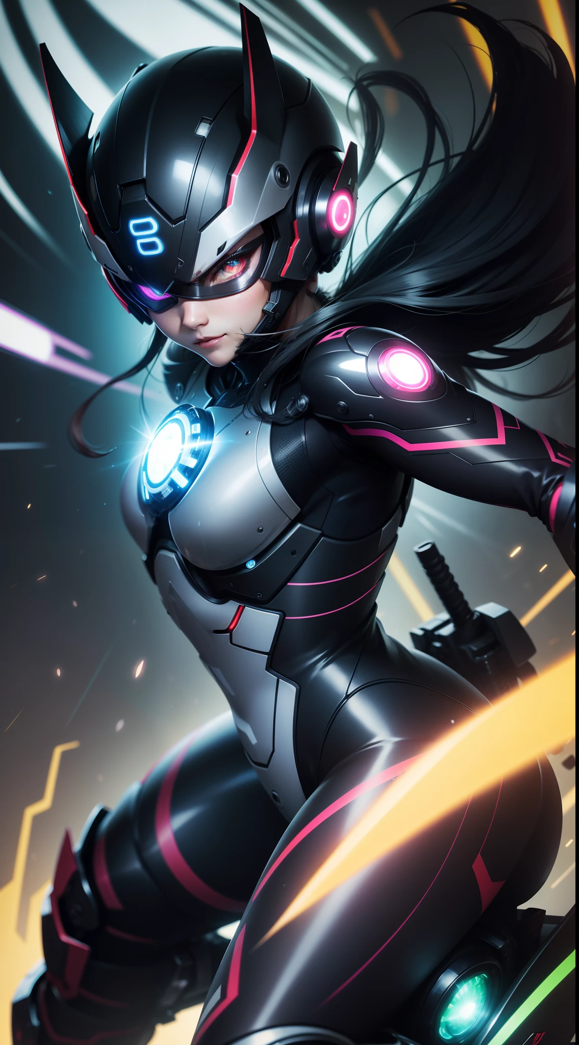 8K,Crisp contours、Clear solid line、Ninja、Electromechanical、silhuette、cyberpunked、A logo、mechanic、heroic、traffic jam、knifes、Vivid Color、Back alley、Luminous Eyes、Flying shurikens、Acrobatic poses、One Ninja、Aura of green flame、A Japanese style、TOKYOcty、Neon Street、masks、Luminous Eyes、Activate the jutsu、The afterimage of movement is expressed in neon colors.、Crazy smiling ninja、Kamen Rider、Heisei Rider、Heisei Kamen Rider、Reiwa Rider、Reiwa Kamen Rider、ironman、ULTRAMAN,battle suits、Mechanical armor、glossmetallic luster、Body that glows in vivid color、Vivid color aura、Full-face helmet、Eyes that glowed white、muffler、Muffler fluttering in the vivid color wind、android、