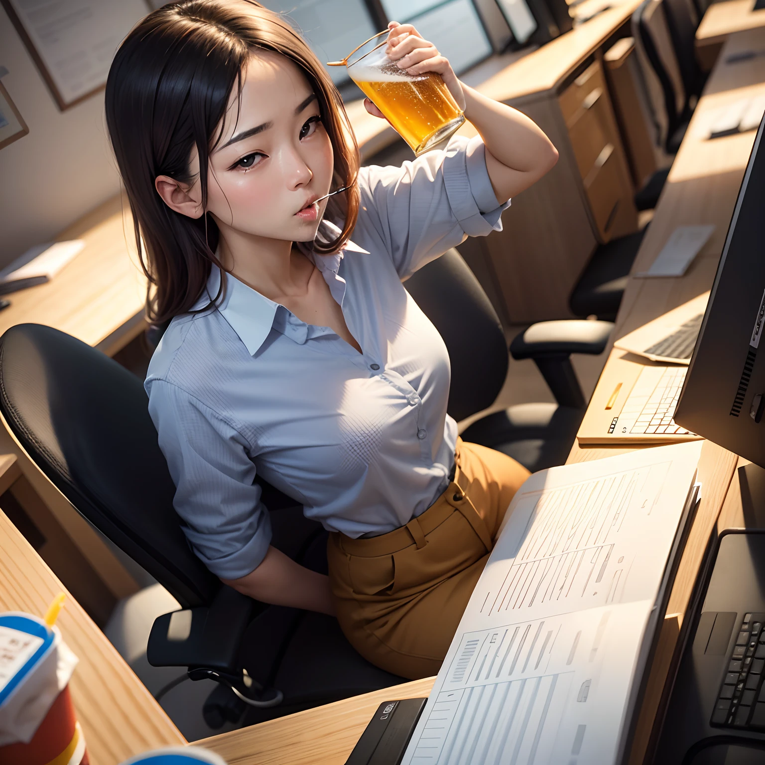 Office worker drinking beer deliciously after work、Puh --auto