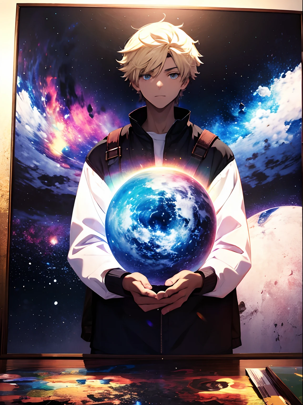 Boy, cloud, colorful, masterpiece, cosmic background