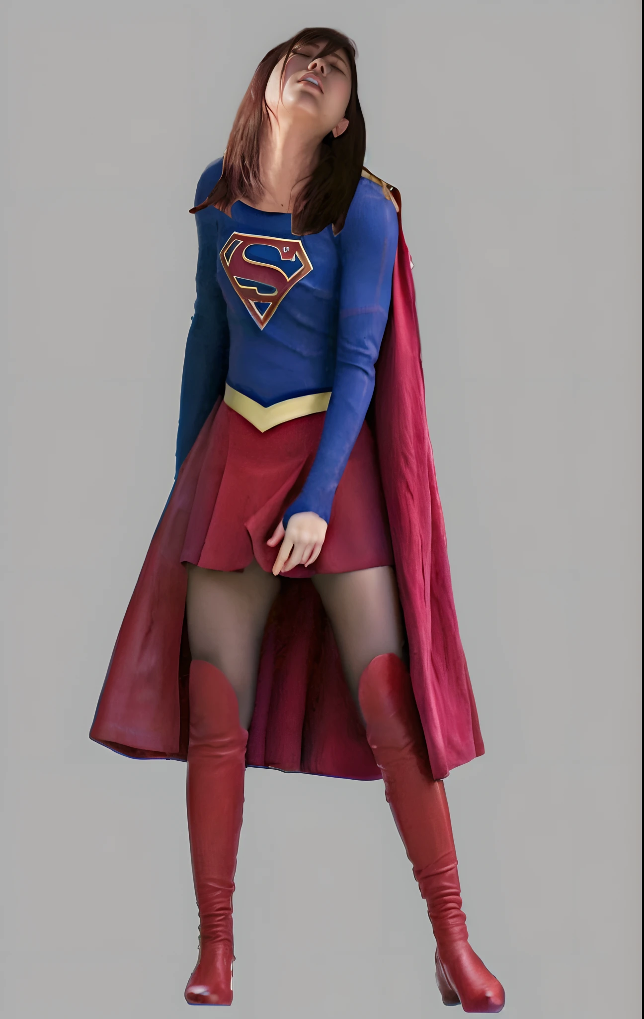 (((Make the most of the original image)))、(((Supergirl Costume)))、(((Hung)))、(((Eyes closed、s asleep)))、((bras、weak legs))、(((Facing down、Depressed)))、((Get))、((Suffering))、((Doll condition))、((Suffering))