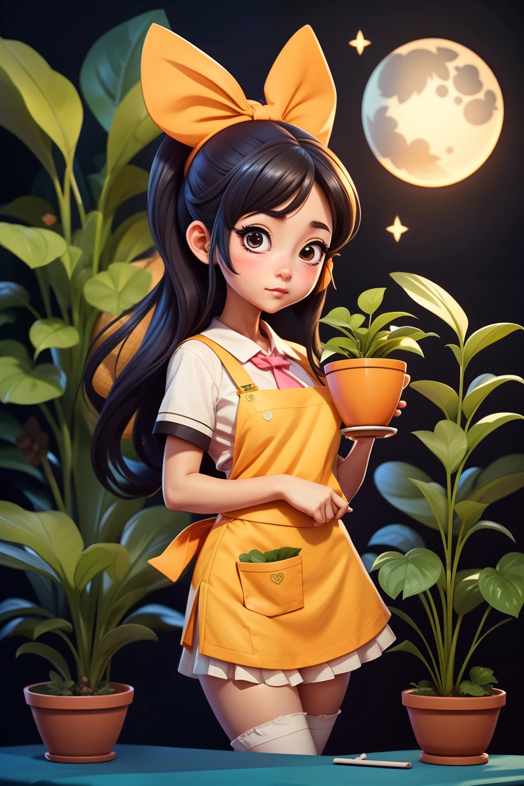 Anime girl in apron standing at table holding plants, iwakura lain, hyuga hyuga, Misato Katsuragi, anya from spy x family, Shinkai sincerely, mayuri shiina from steins gate, honest, close up iwakura lain, illustrious makinami, Also, lain iwakura