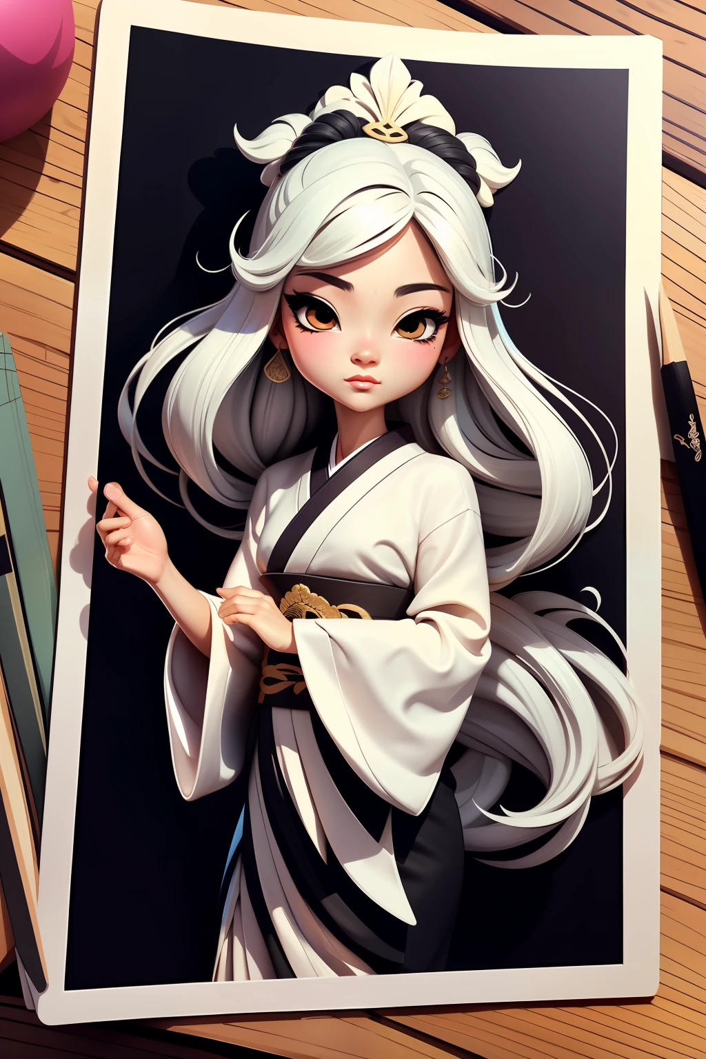 (Manhwa Style),(line art in colour:1.5),(1girll:1.3),((black andwhite)),Hanfu,geisha,((Zen Buddhism)),(tmasterpiece,top-quality,best qualtiy),Extremely detailed background,Good composition,Good anatomy,perfect litthing,Good shadows,Zen calligraphy,(Realistis:1.3)
