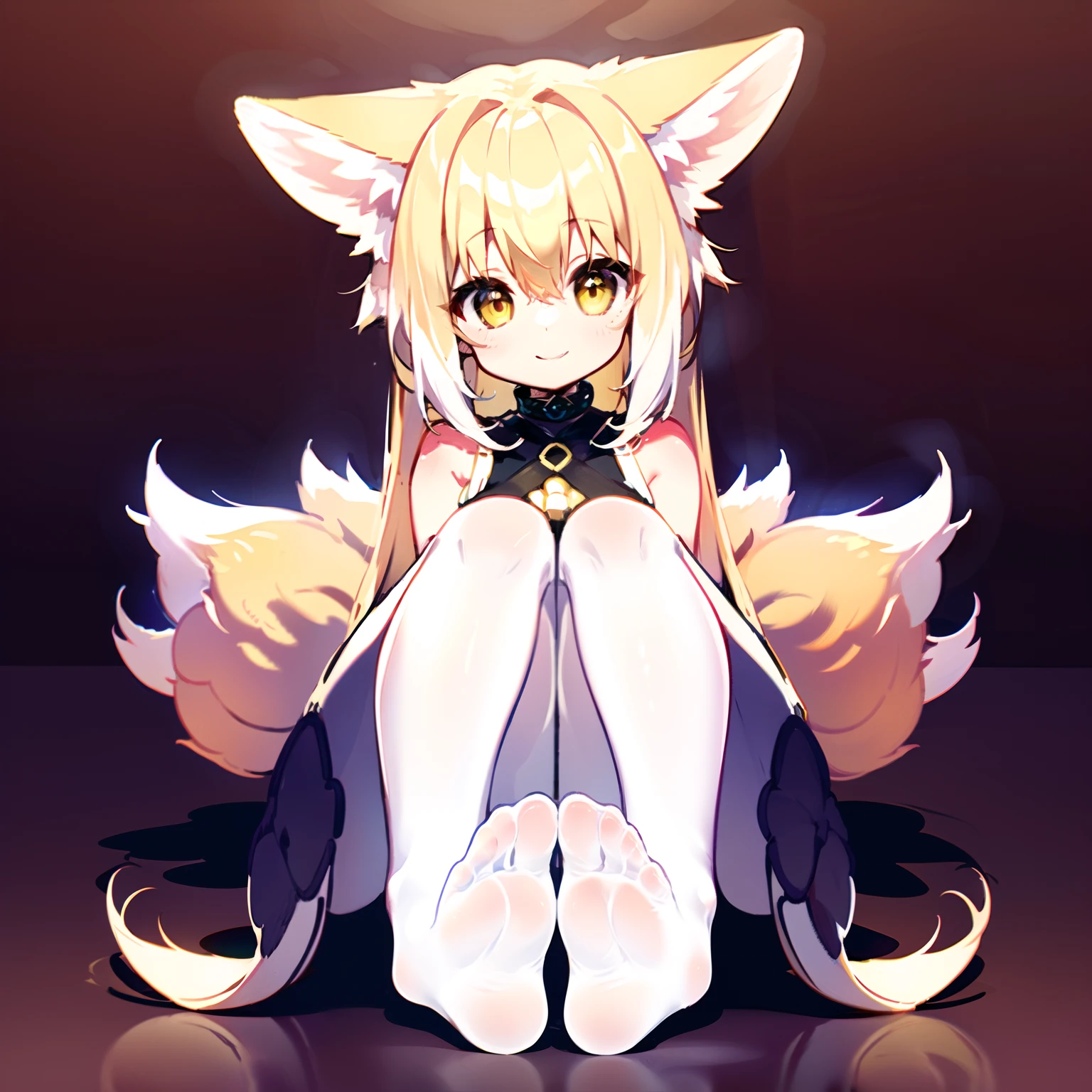 fox ear,white stockings,without wearing shoes,adolable,Yellow eyes,High picture quality,Exquisite facial features,ssmile,Superb image quality