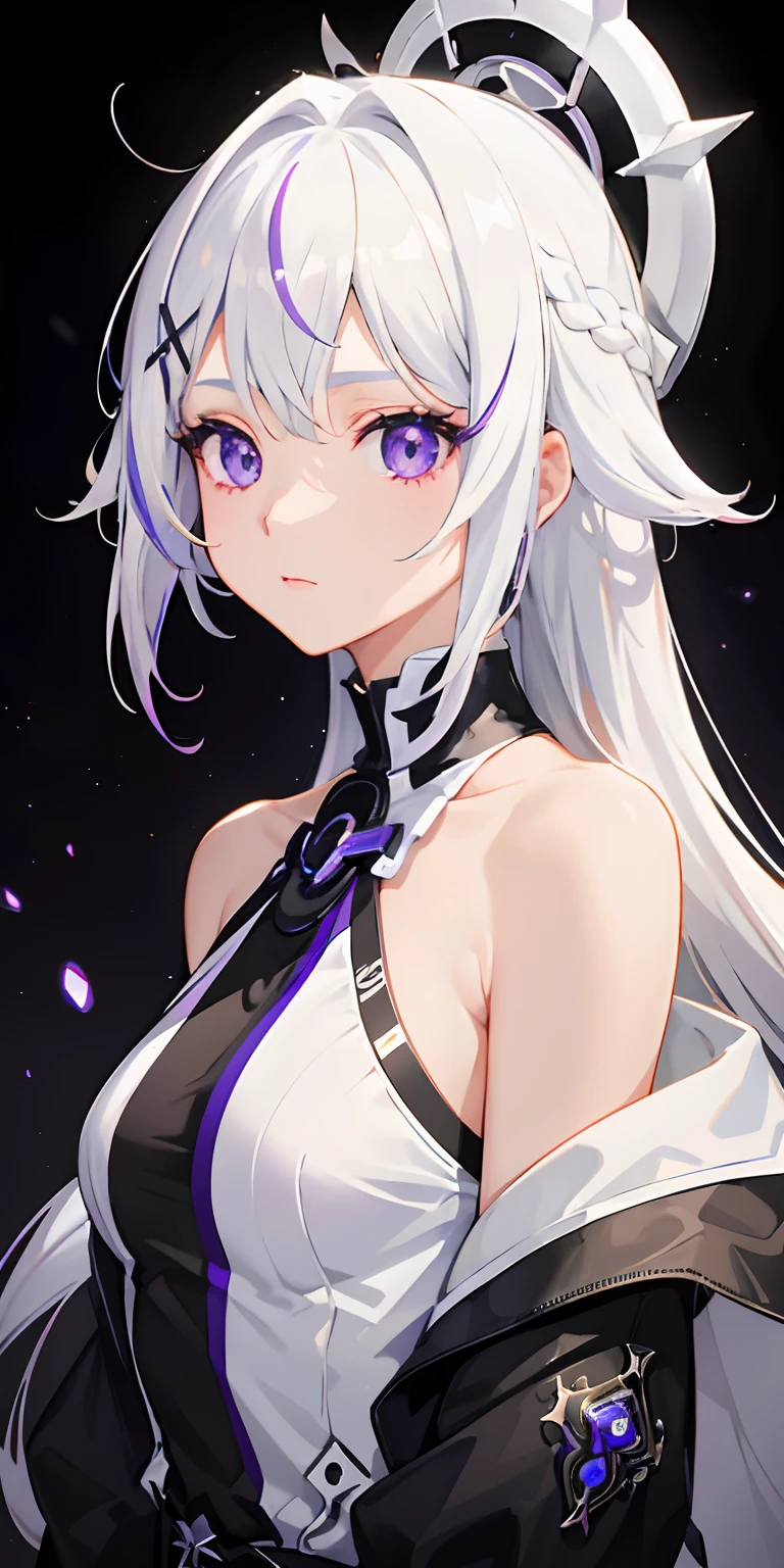 1girl, white hair, purple eyes, detailed eyes, luminous eyes, glowing eyes,