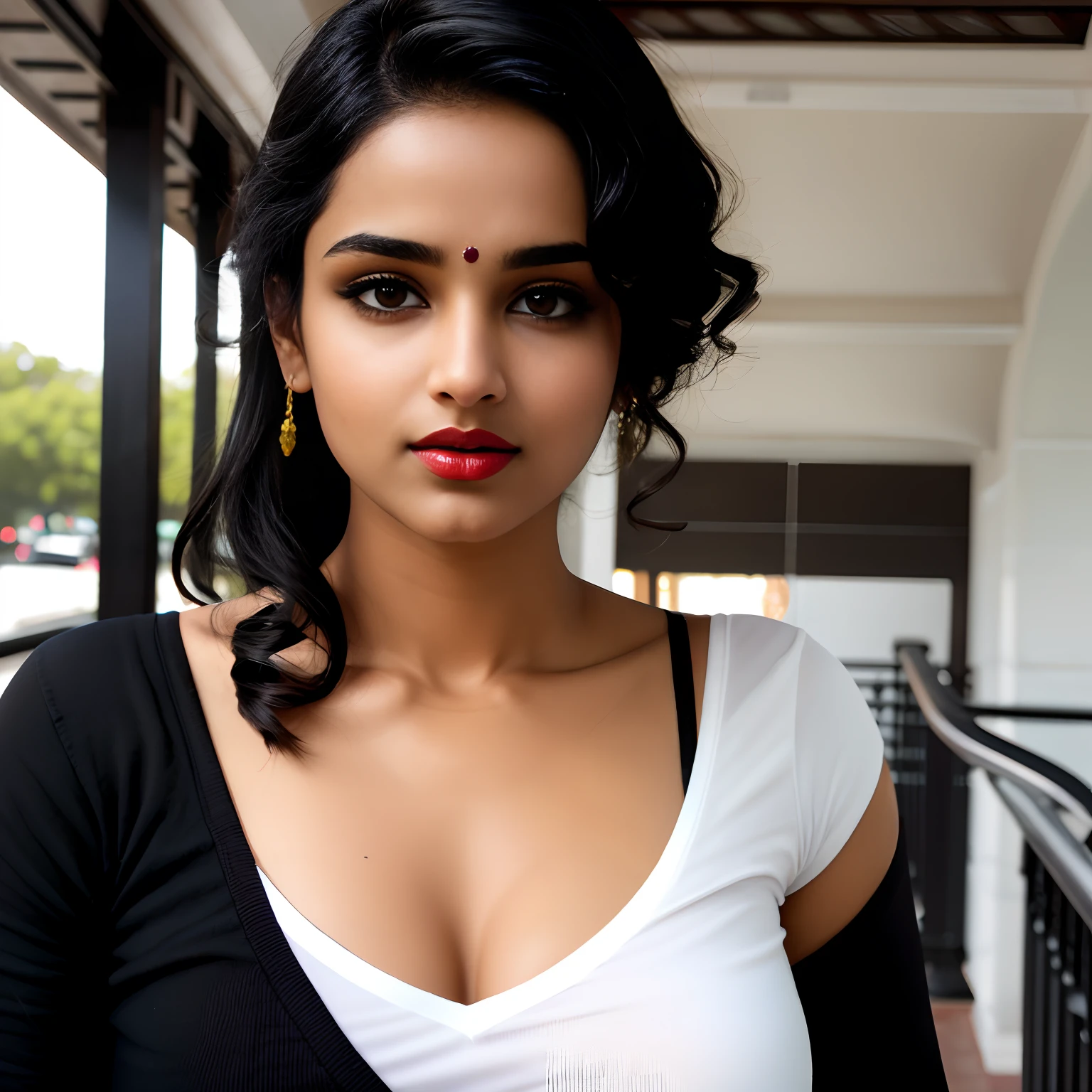 ((beautiful)+(attractive:0.9)+(sensual:0.8)) white indian women ((nerd:0.8)+(lovely)+(clean skin)) with hazel eyes and red lips. Medium dark black hair, ((intense eyes))