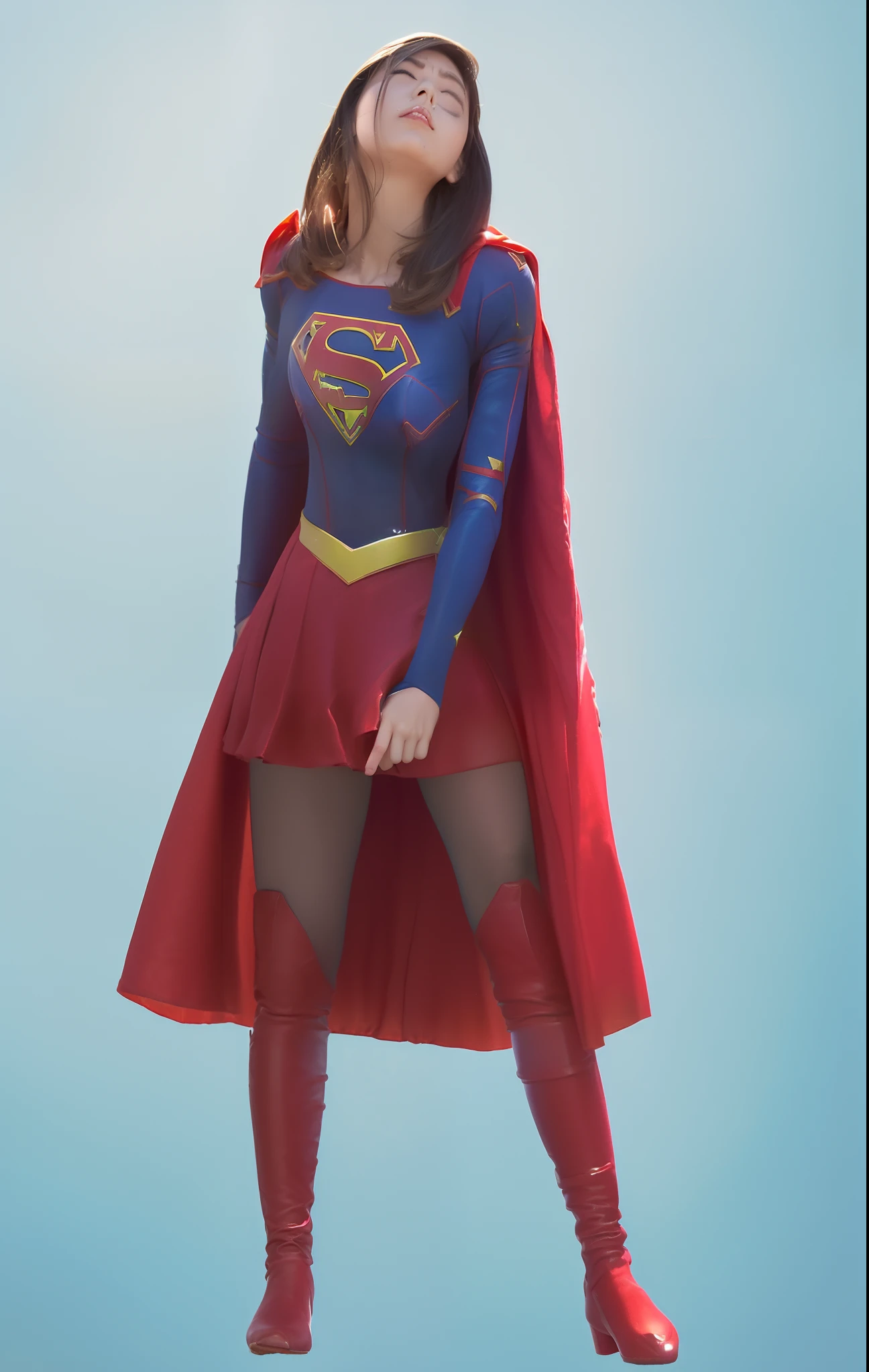 (((Make the most of the original image)))、(((Supergirl Costume)))、(((Hung)))、(((Eyes closed、s asleep)))、((bras、weak legs))、(((Facing down、Depressed)))、((Get))、((Suffering))、((Doll condition))、((Suffering))