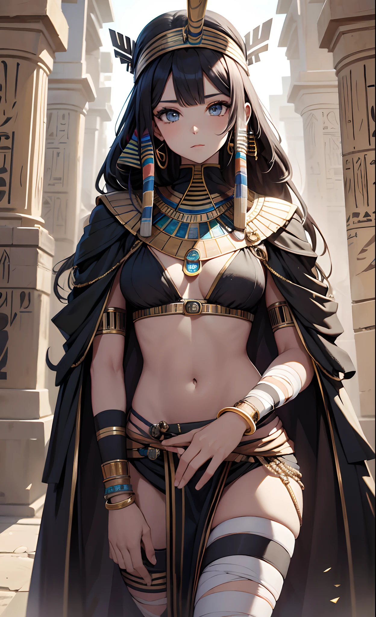 best qualityer，tmasterpiece，Ultimate resolution，downy，Extremely colorful，Colorful，Ancient Egyptian mummy beauty，Bandage-wrapped beauty，Bandages，Normal posture
