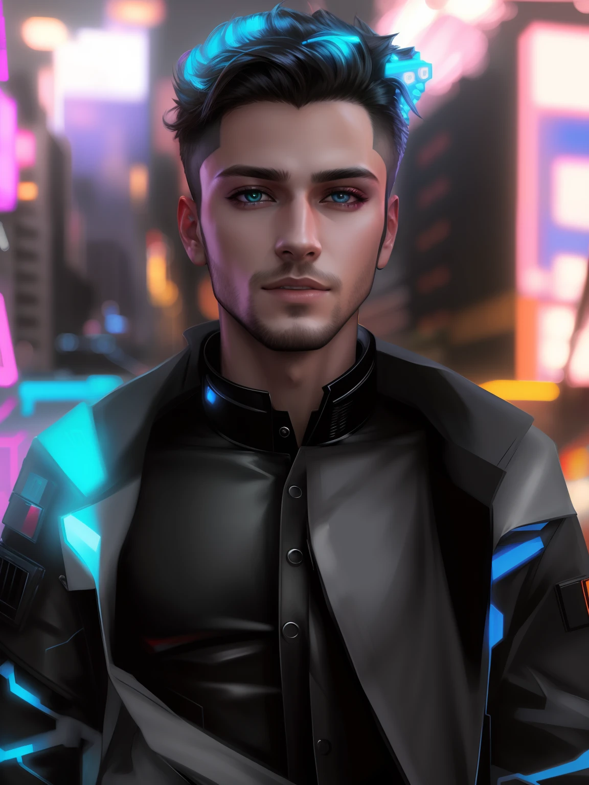 change background cyberpunk handsome boy, realistic face, 8k, ultra realistic