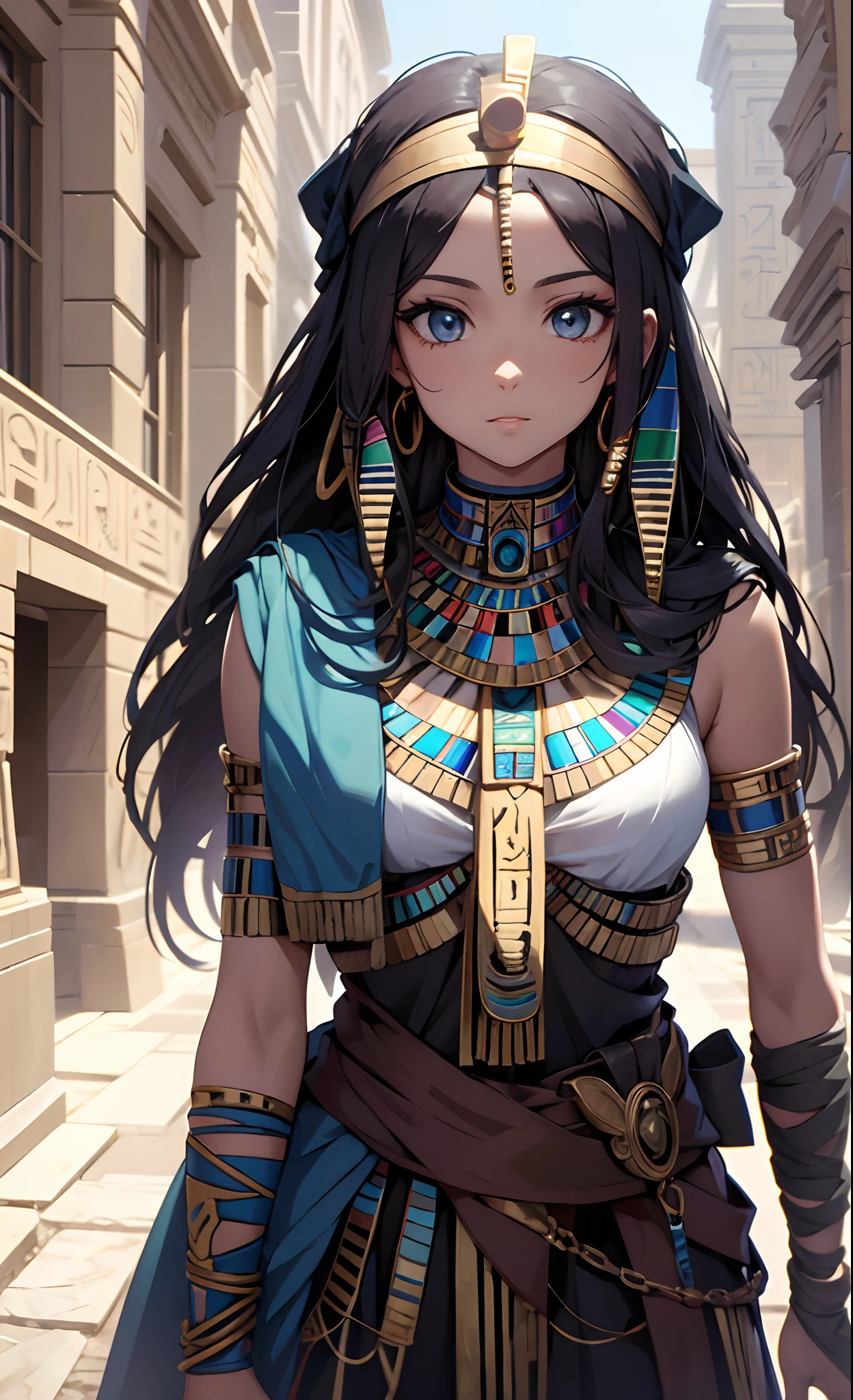 best qualityer,tmasterpiece,Ultimate resolution,downy,Extremely colorful,Colorful,Ancient Egyptian mummy beauty,Bandage-wrapped beauty,Bandages,Normal posture
