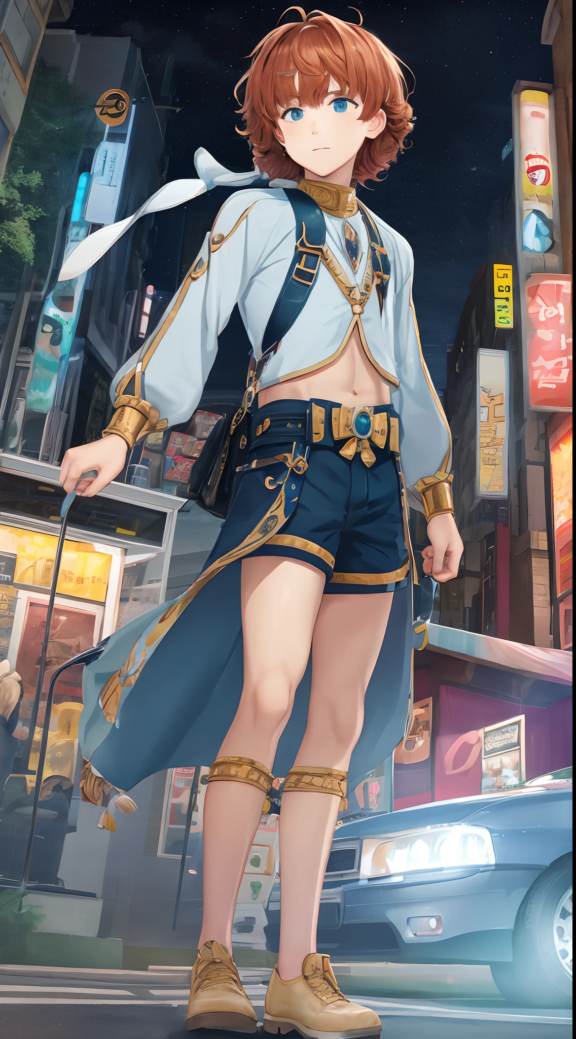 Two-dimensional male boy curly hair street night