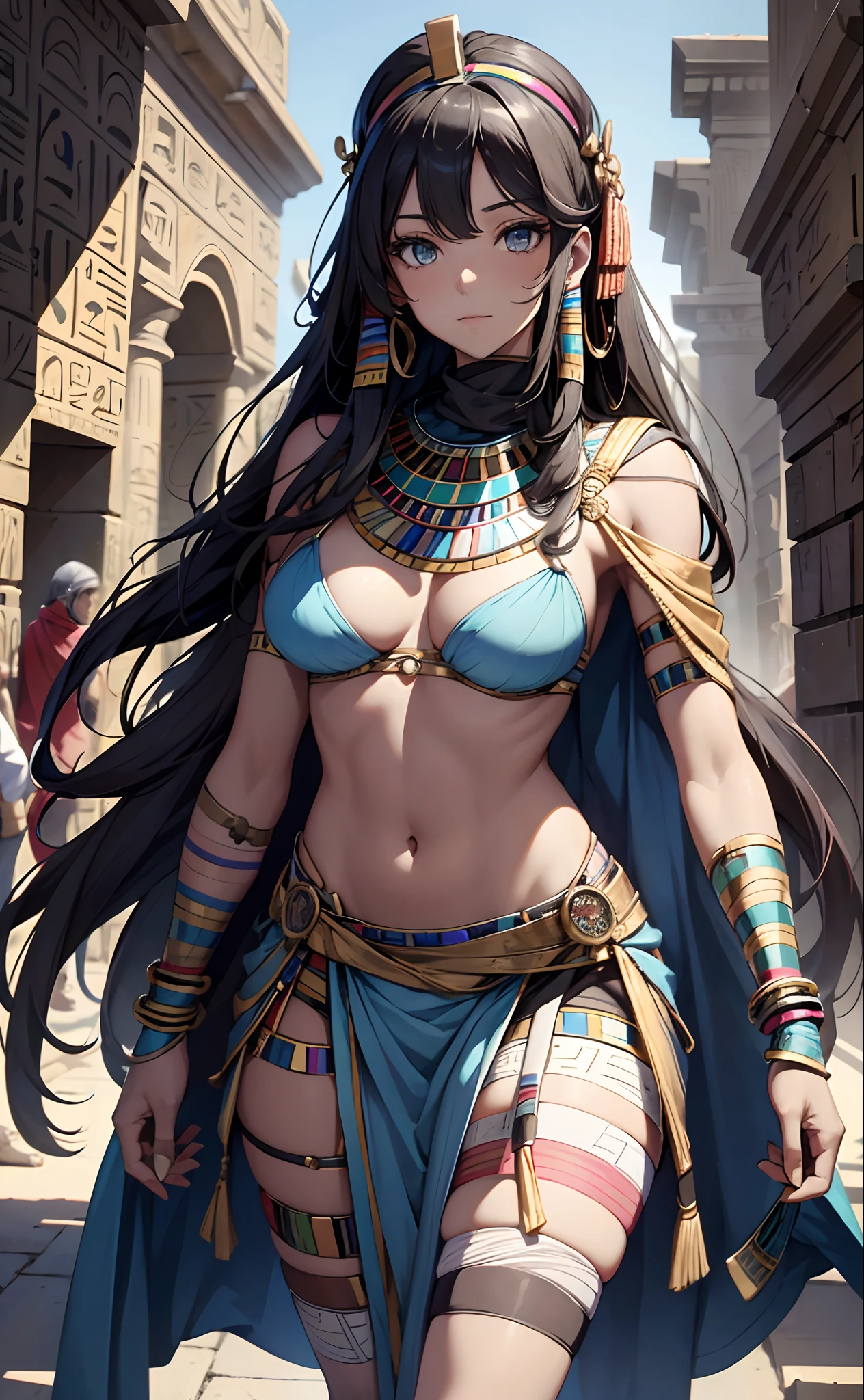 best qualityer，tmasterpiece，Ultimate resolution，downy，Extremely colorful，Colorful，Ancient Egyptian mummy beauty，Beautiful woman wrapped in bandages，Bandages all over the body，don't have clothes，Normal posture