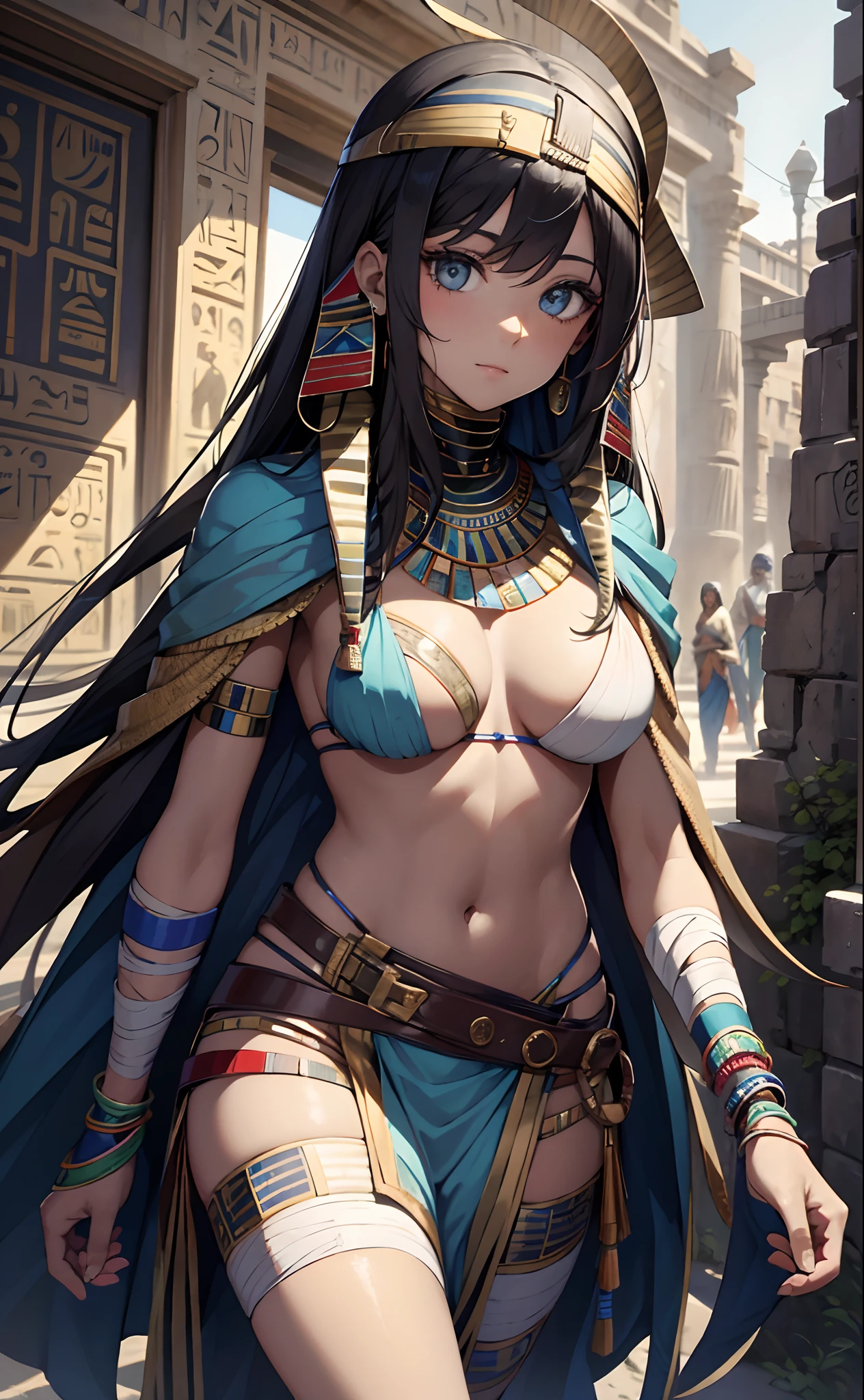 best qualityer，tmasterpiece，Ultimate resolution，downy，Extremely colorful，Colorful，Ancient Egyptian mummy beauty，Beautiful woman wrapped in bandages，Bandages all over the body，don't have clothes，Normal posture