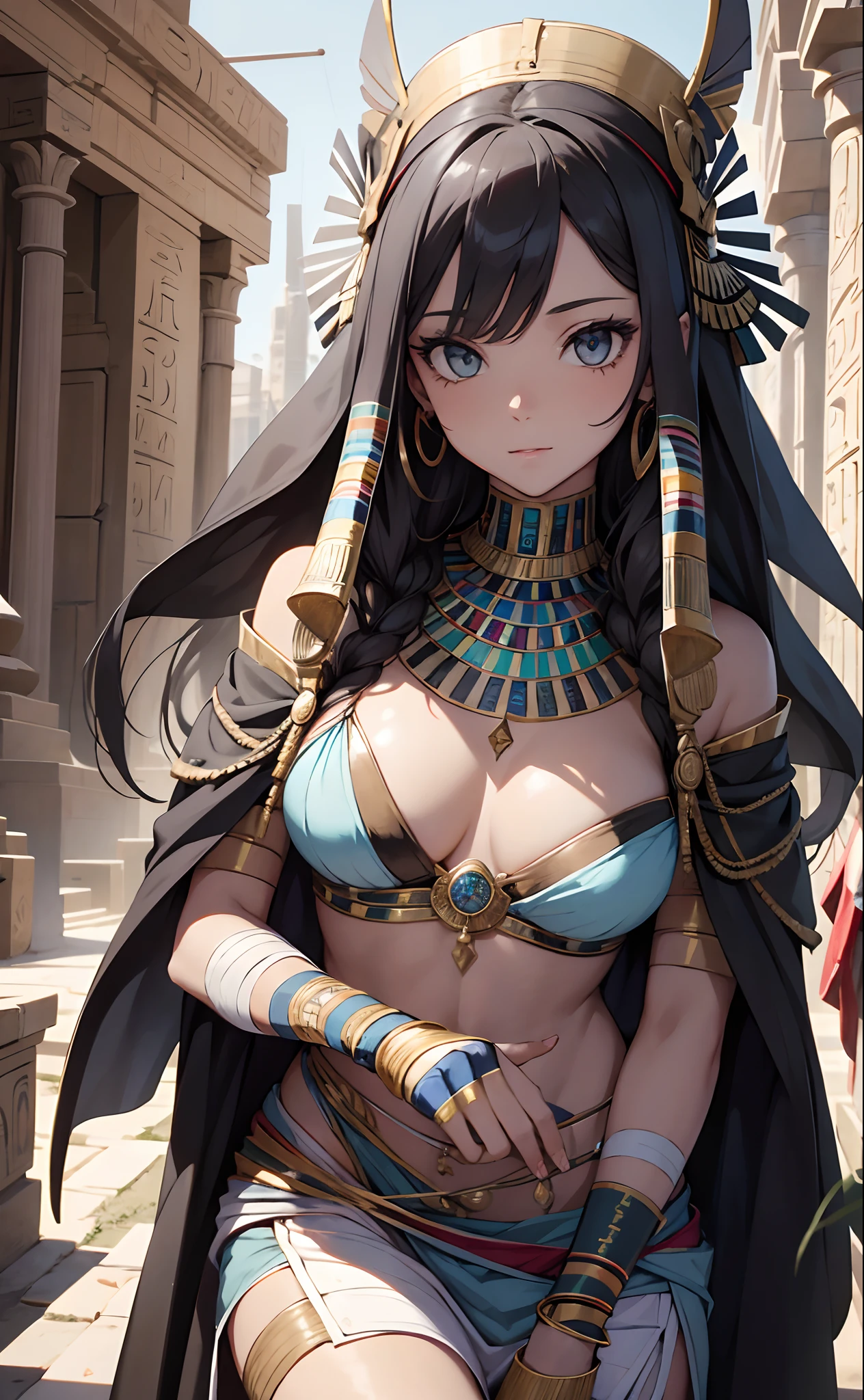 best qualityer，tmasterpiece，Ultimate resolution，downy，Extremely colorful，Colorful，Ancient Egyptian mummy beauty，Beautiful woman wrapped in bandages，Bandages all over the body，don't have clothes，Normal posture