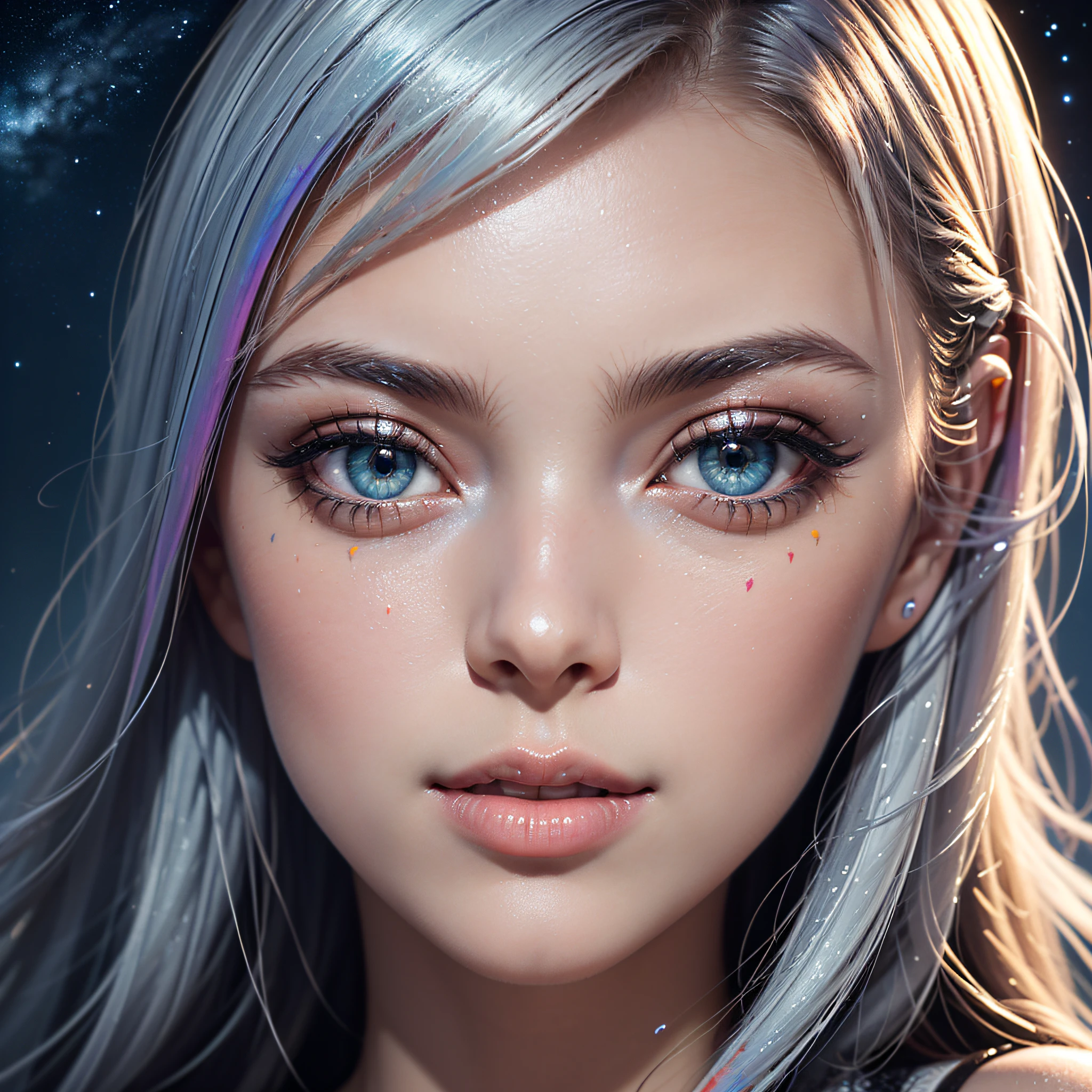 best quality, masterpiece, (realistic:1.2), 1 girl, detailed face, beautiful eyes, (masterpiece:1.2, best quality), (finely detailed beautiful eyes: 1.2), (extremely detailed CG unity 8k wallpaper, masterpiece, best quality, ultra-detailed, best shadow), (detailed background), (beautiful detailed face, beautiful detailed eyes), High contrast, (best illumination, an extremely delicate and beautiful),1girl,((colorful paint splashes on transparent background, Dulux,)), dynamic angle, beautiful detailed glow, full body, cowboy shot, white hair, purple eyes, best quality, masterpiece, (realistic:1.2), lotus flower, glowing, in the night sky, full of stars, very detail, ultra-high resolution, ultra-high quality,