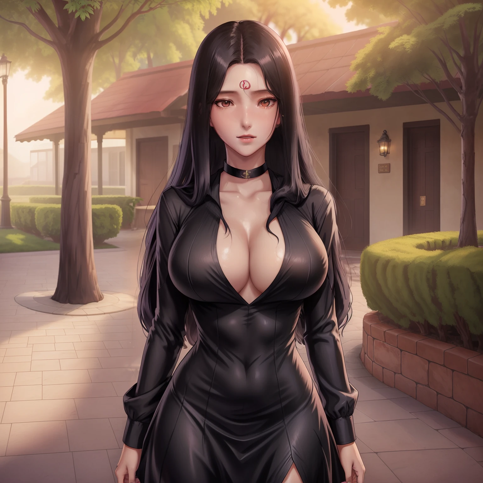 1girl,medusa,he tall,long wet black hair,super big breast,(P cup),age 17,very detailed face,medusa long shirt and long skirt outfit,full body,red peach lips,her nose and cheek was red