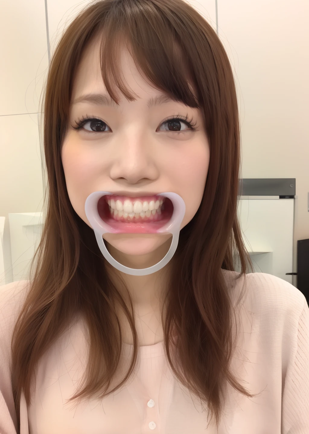 An ultra-detailed mouth、15year、An ultra-detailed teeth、An ultra-detailed tongue、saliva、Nurse Costume、Mole、Nurse cap